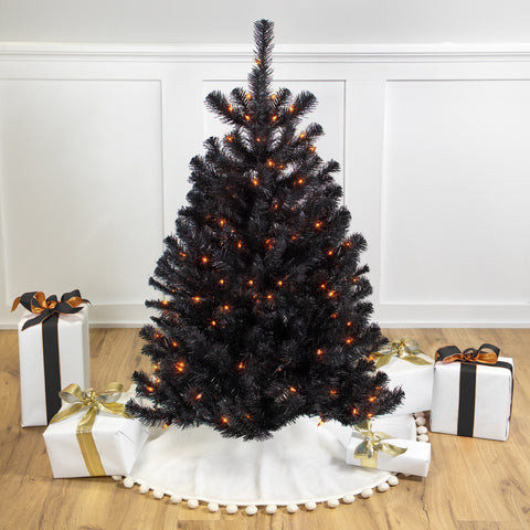 Pre-Lit Black Noble Spruce Artificial Halloween Tree - 4' - Orange Lights