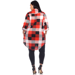 Plus Size Plaid Button Down Tunic Shirt