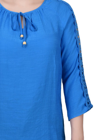 3/4 Sleeve Crochet Detail Blouse