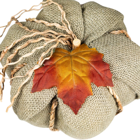 Burlap Autumn Harvest Pumpkin - 6.75" - Green
