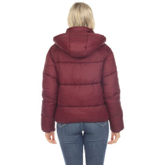 Women's Full Front Zip Hooded Bomber Puffer Jacket