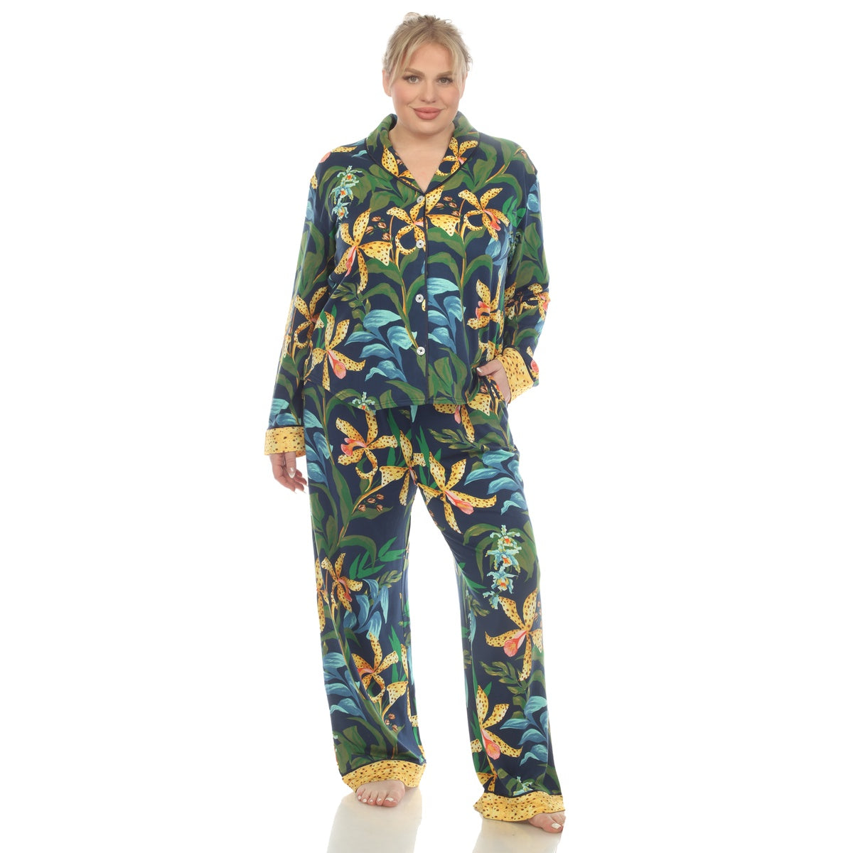  White Mark Plus Size Two Piece Wildflower Print Pajama Set - 1X - Bonton