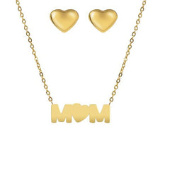 MOM Pendant Necklace and Heart Stud Earrings Set