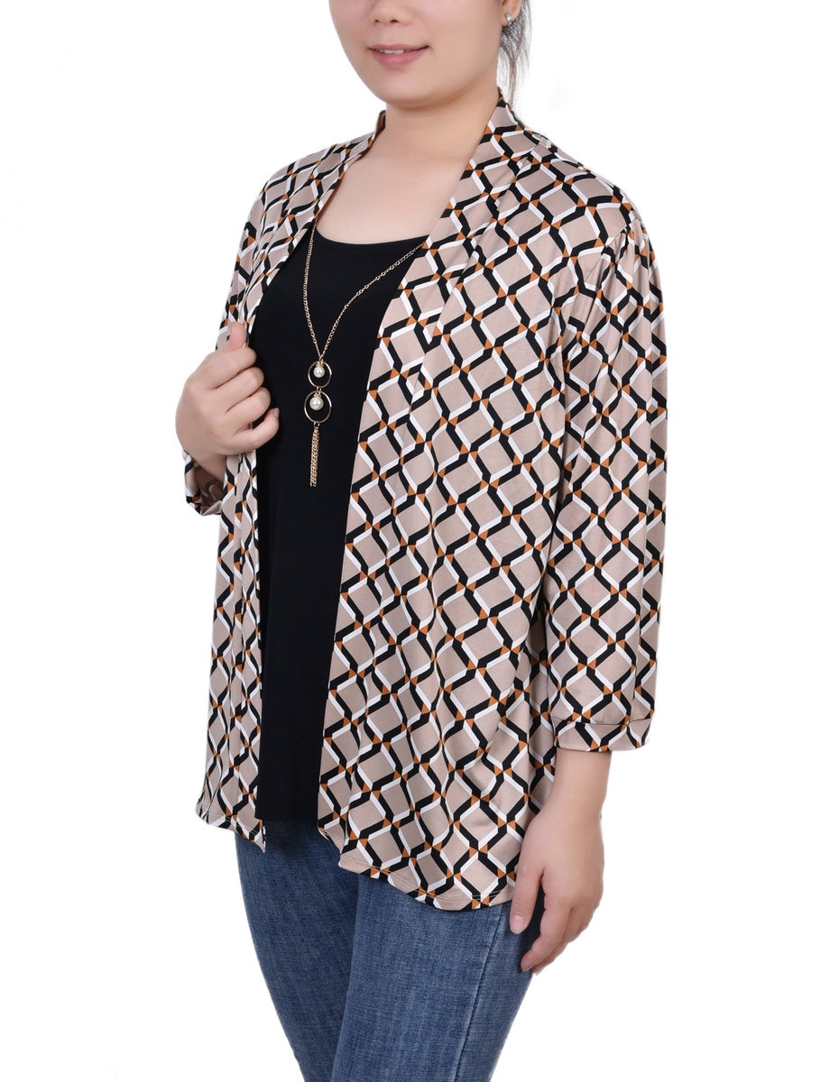  NY Collection 3/4 Sleeve Two-Fer Top - Black Gold Harlie - Bonton
