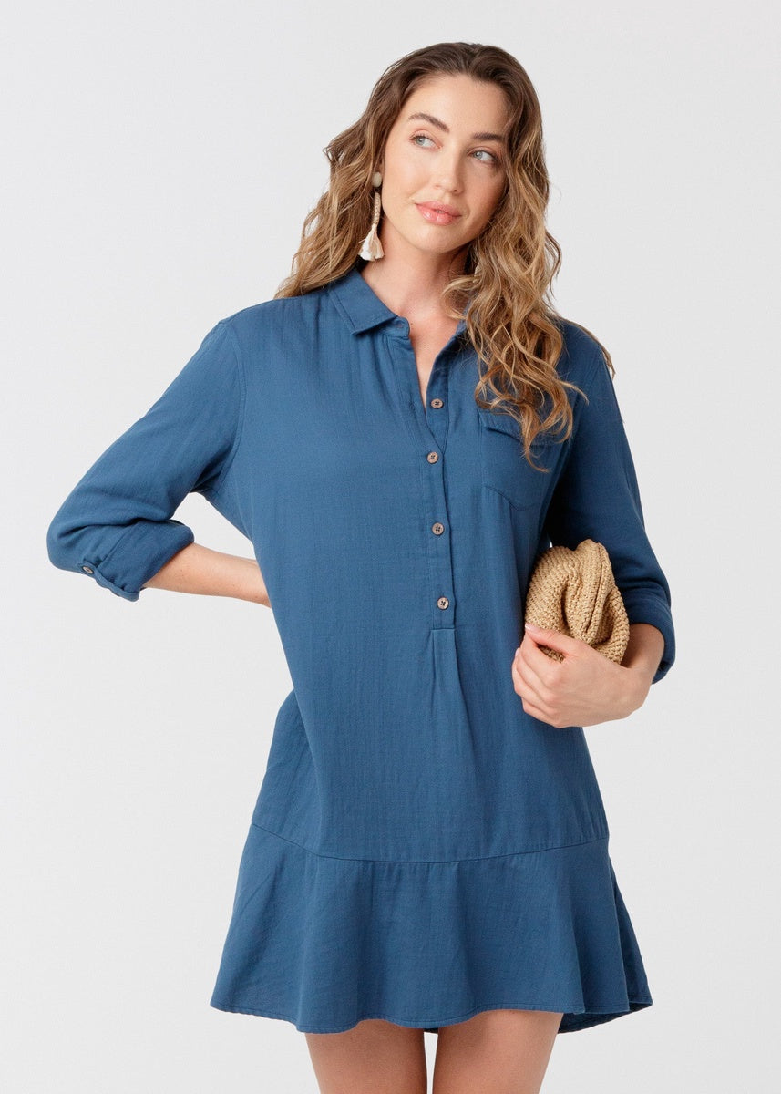  Cabana Life Harbor Gauze Button Front Shirt Dress - XS - Bonton