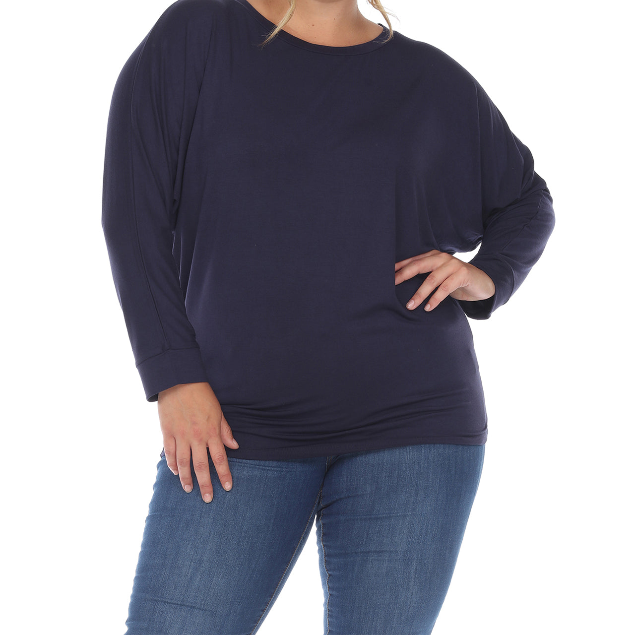  White Mark Plus Size Dolman Sleeve Top - Navy - Bonton