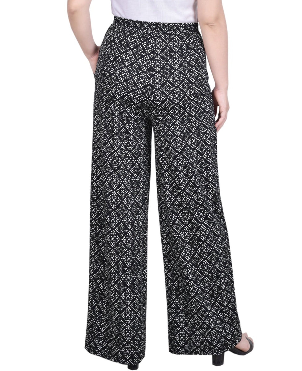  NY Collection Petite Wide Leg Pull on Pant - Black Navy Abstract - Bonton