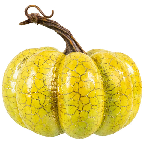 Crackle Fall Harvest Thanksgiving Pumpkins - 5" - Green and Gold - Set of 2