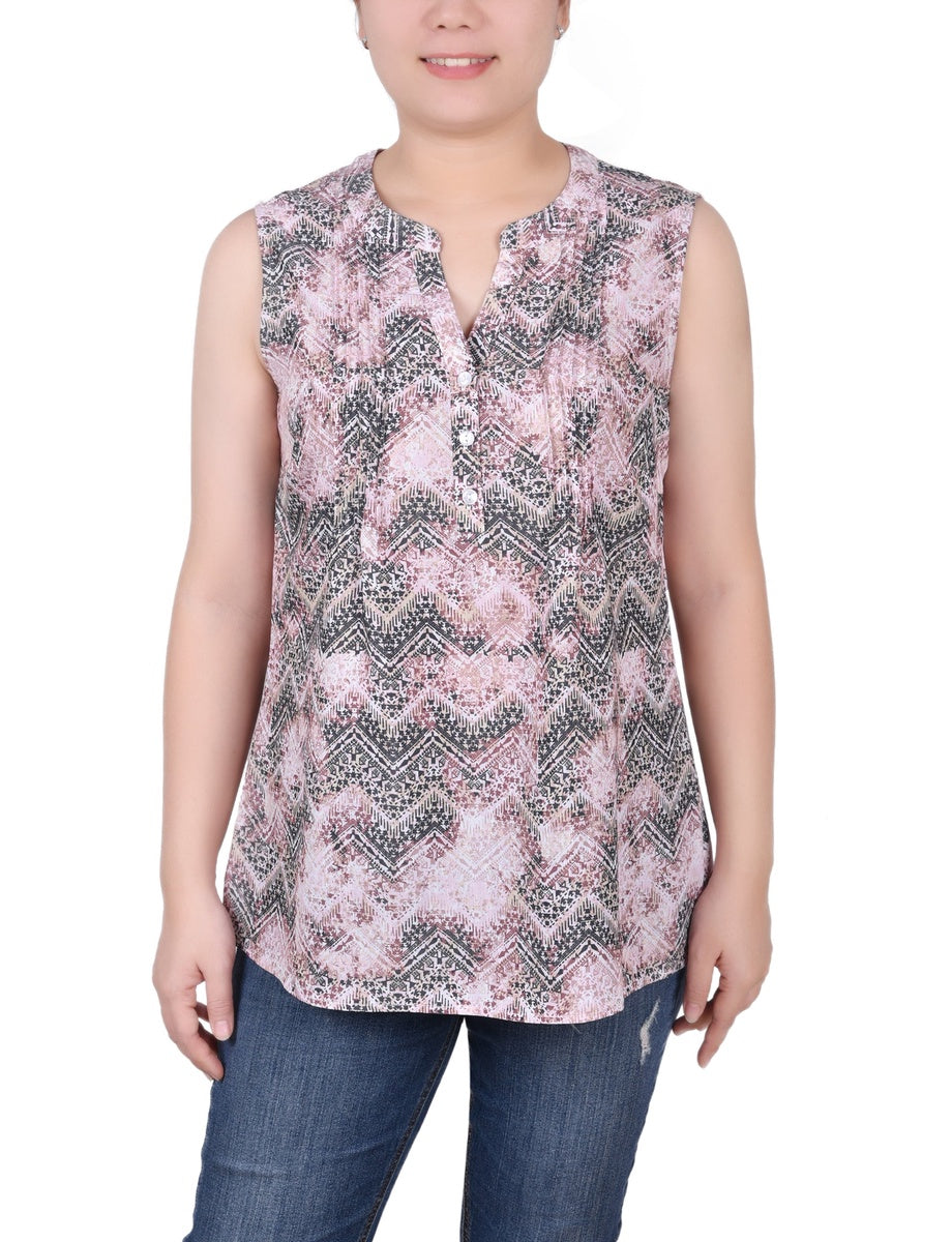  NY Collection Petite Sleeveless Pintucked Blouse - Black Palmdive - Bonton