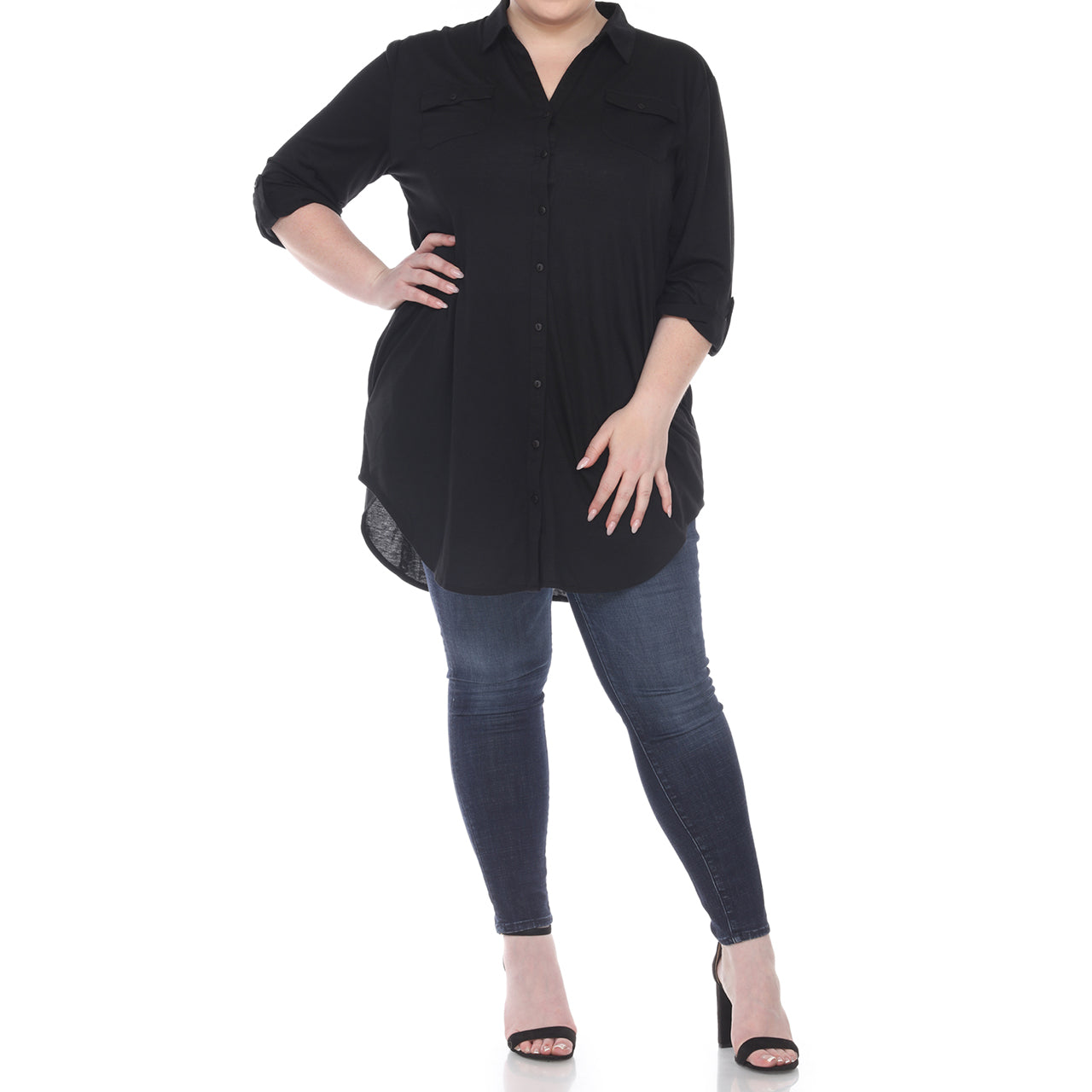  White Mark Plus Size Stretchy Tunic - Black - Bonton