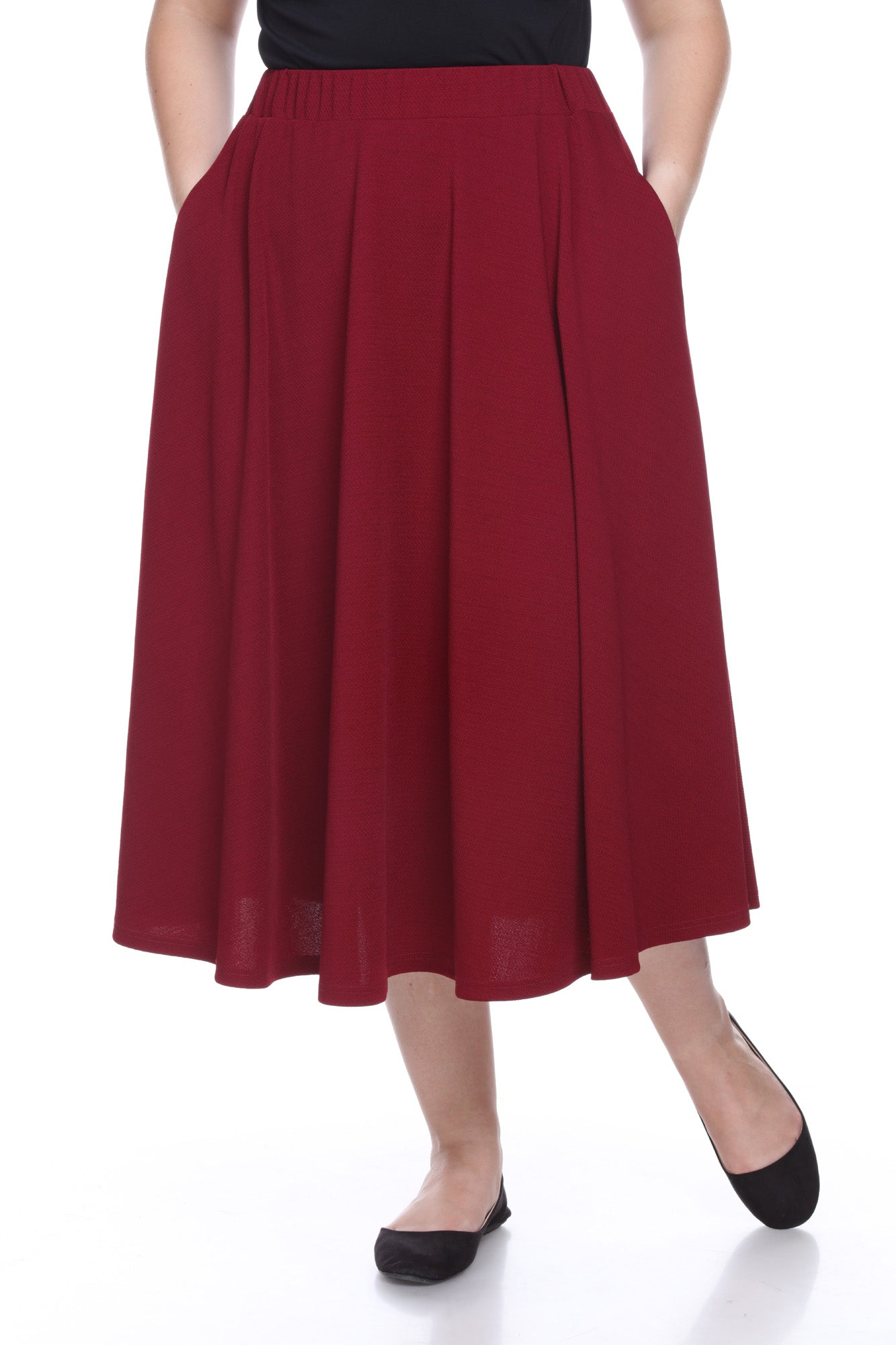  White Mark Plus Tasmin Flare Midi Skirts - Burgundy - Bonton