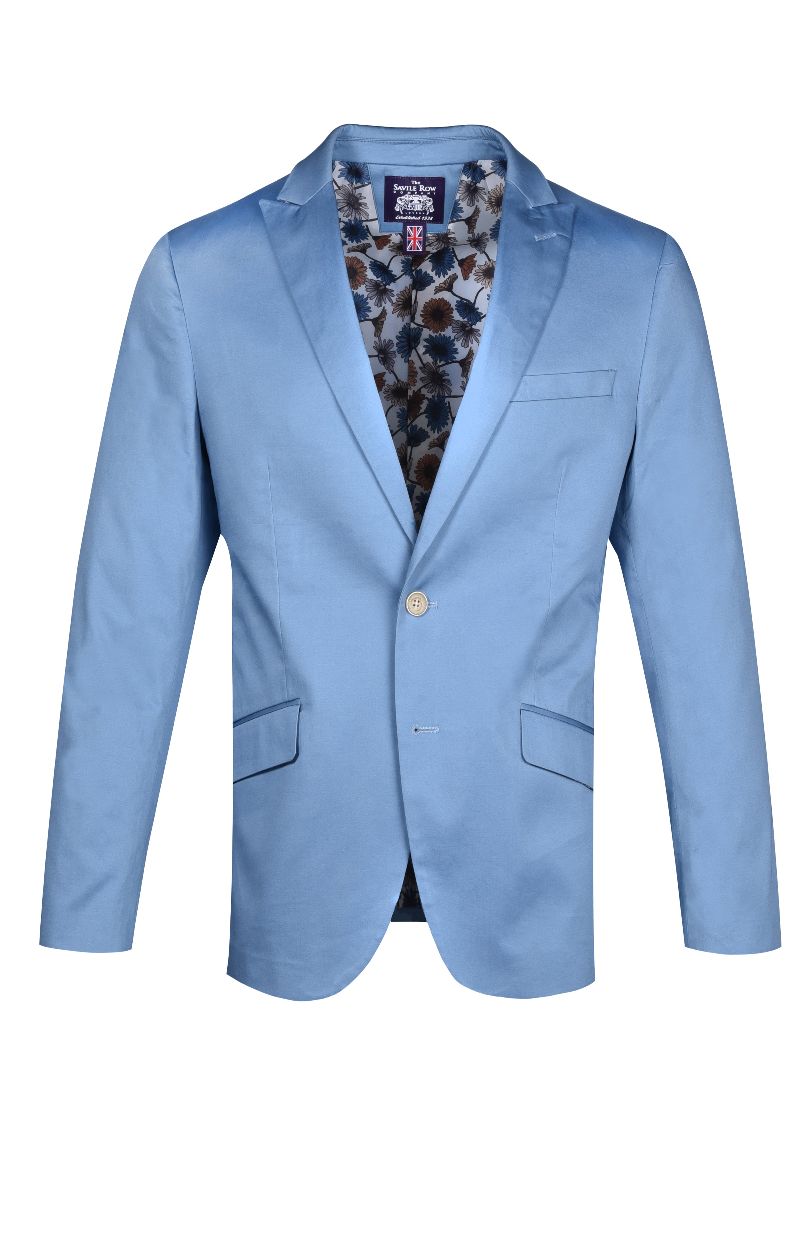  Savile Row Co Brixton Peak Lapel Light Blue Suit - Light Blue Solid - Bonton