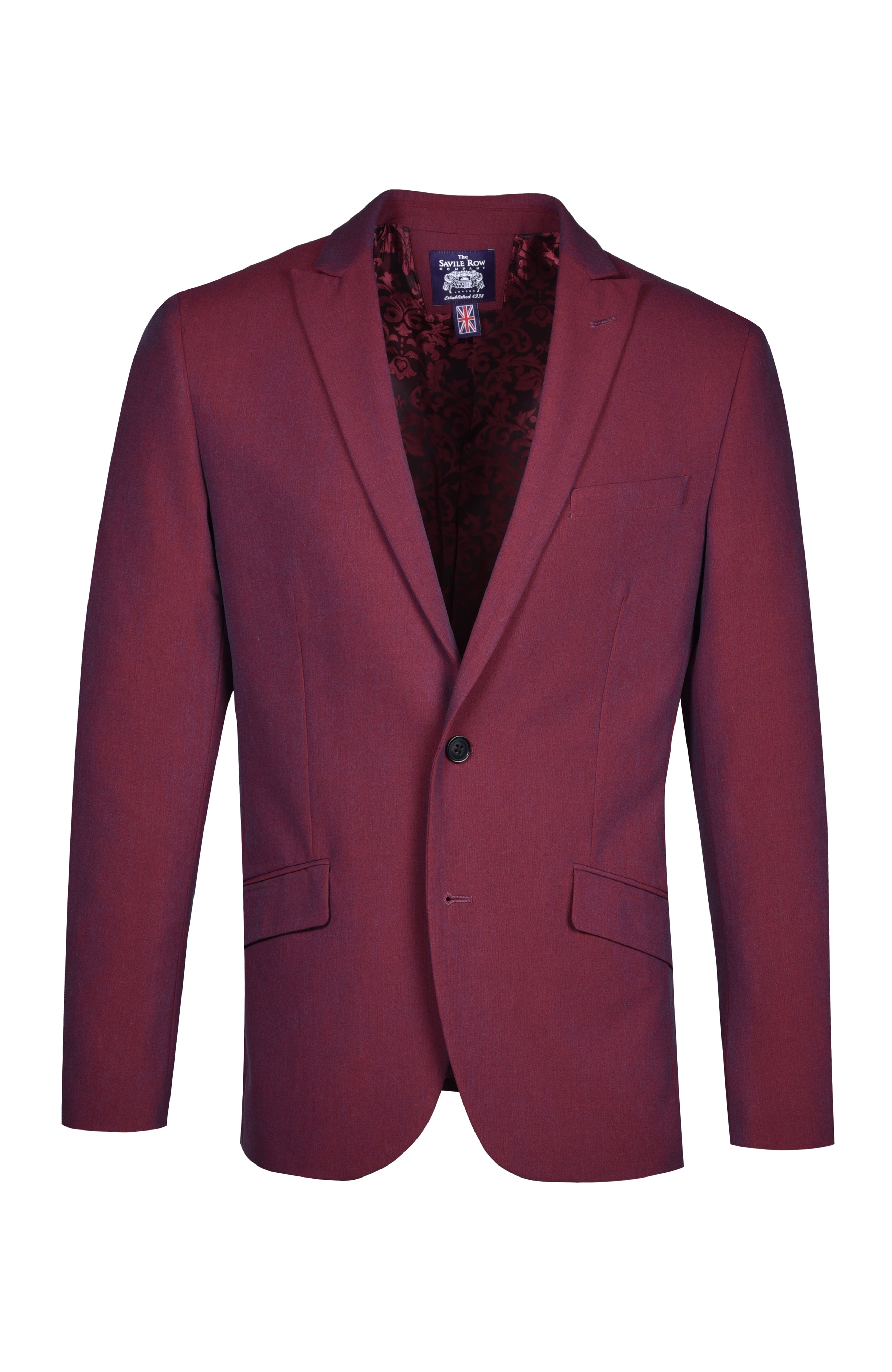  Savile Row Co Brixton Peak Lapel Stretch Mohair Red Suit - Burgundy - Bonton