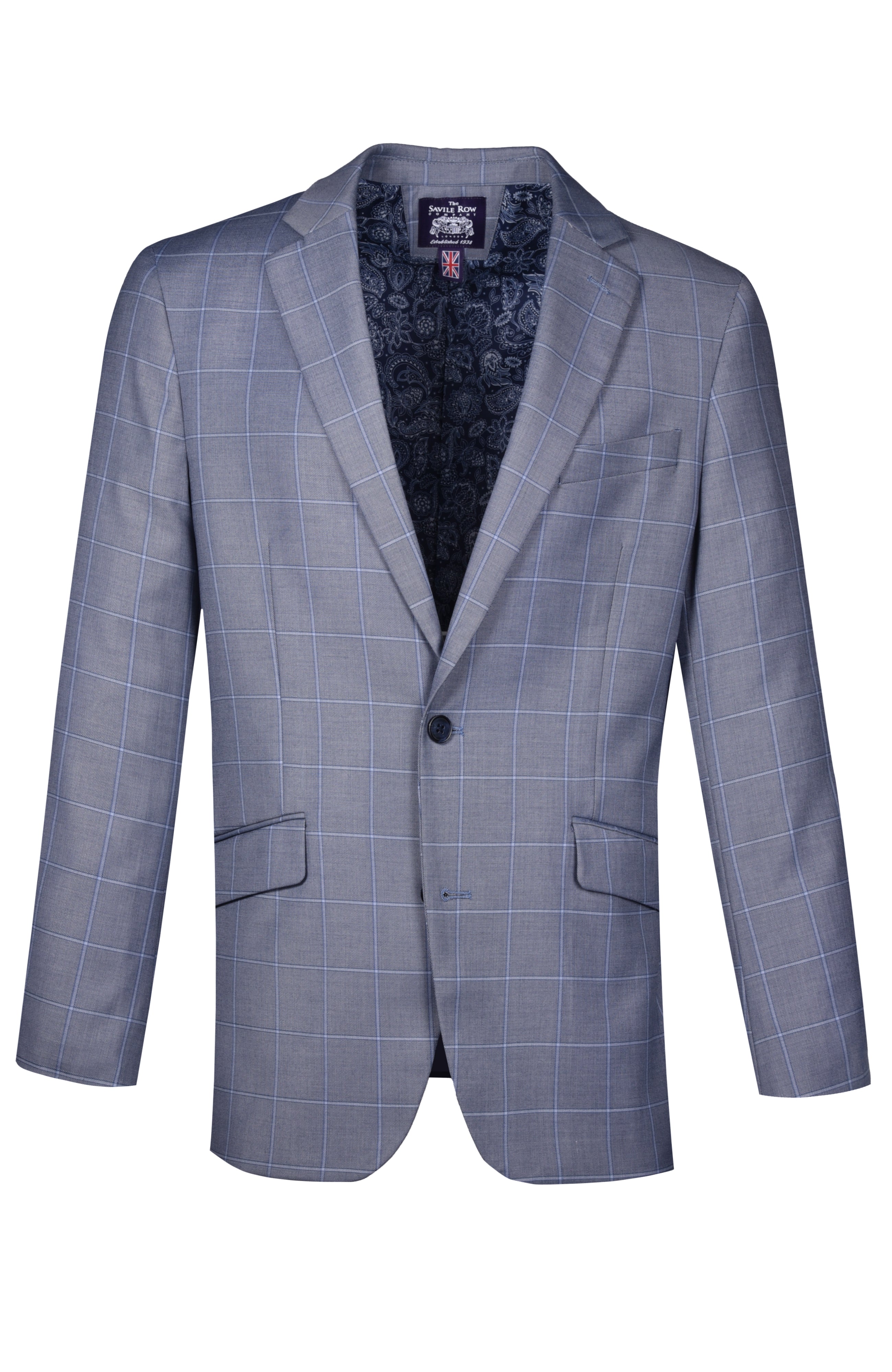  Savile Row Co Hoxton Notch Lapel Grey Windowpane Suit - Gray - Bonton