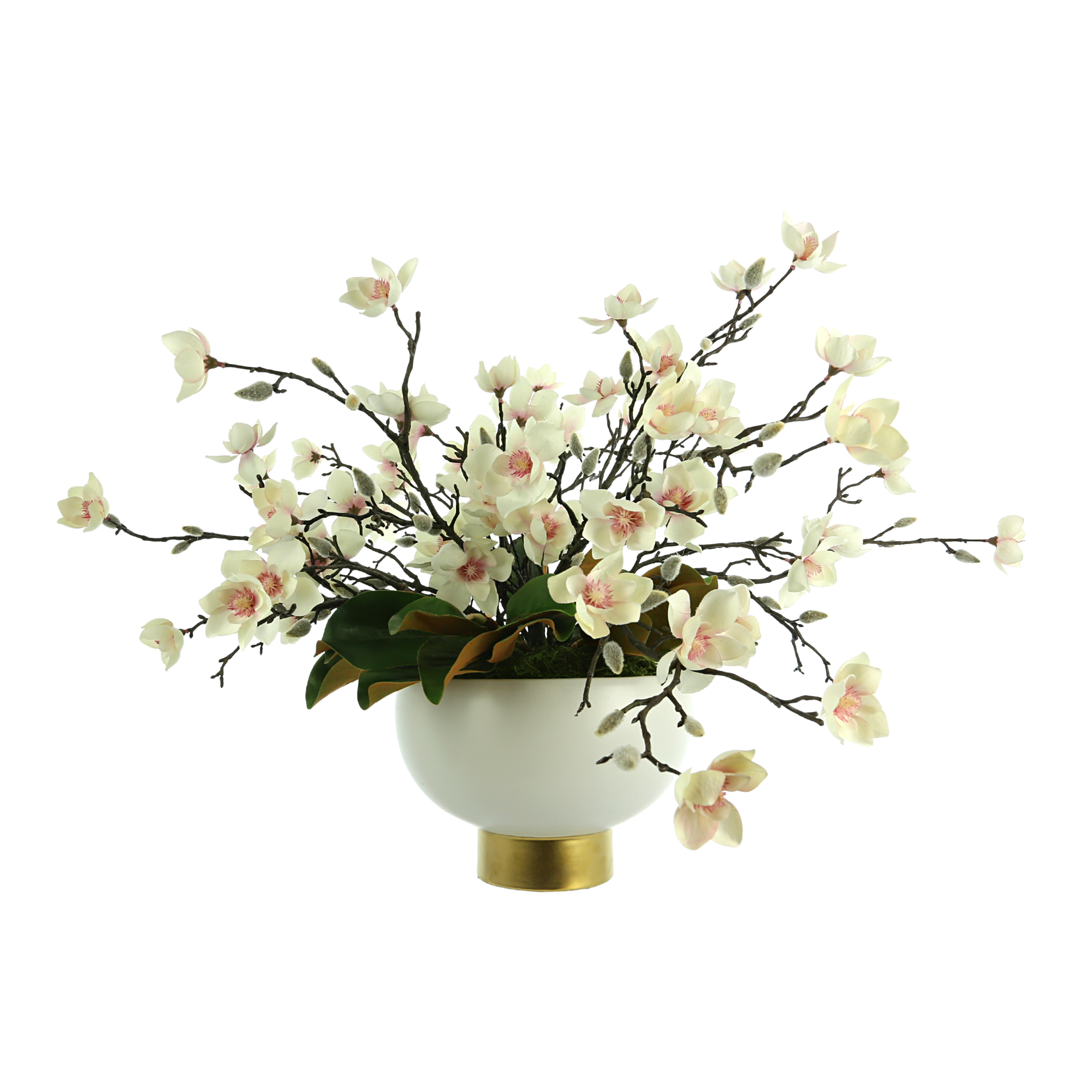  Creative Displays Butterfly Magnolia and Magnolia Leaves Arranged in a Round Vase - Multi - Bonton