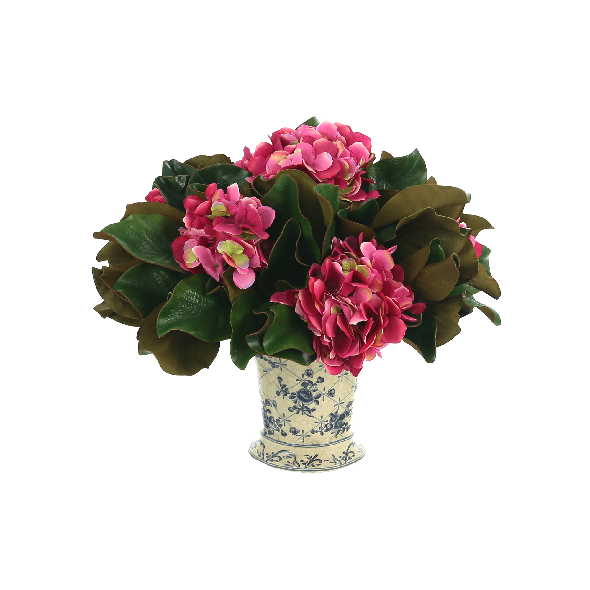  Creative Displays Hydrangea and Magnolia Leaf Arrangement in a Decorative Ceramic Vase - Multi - Bonton