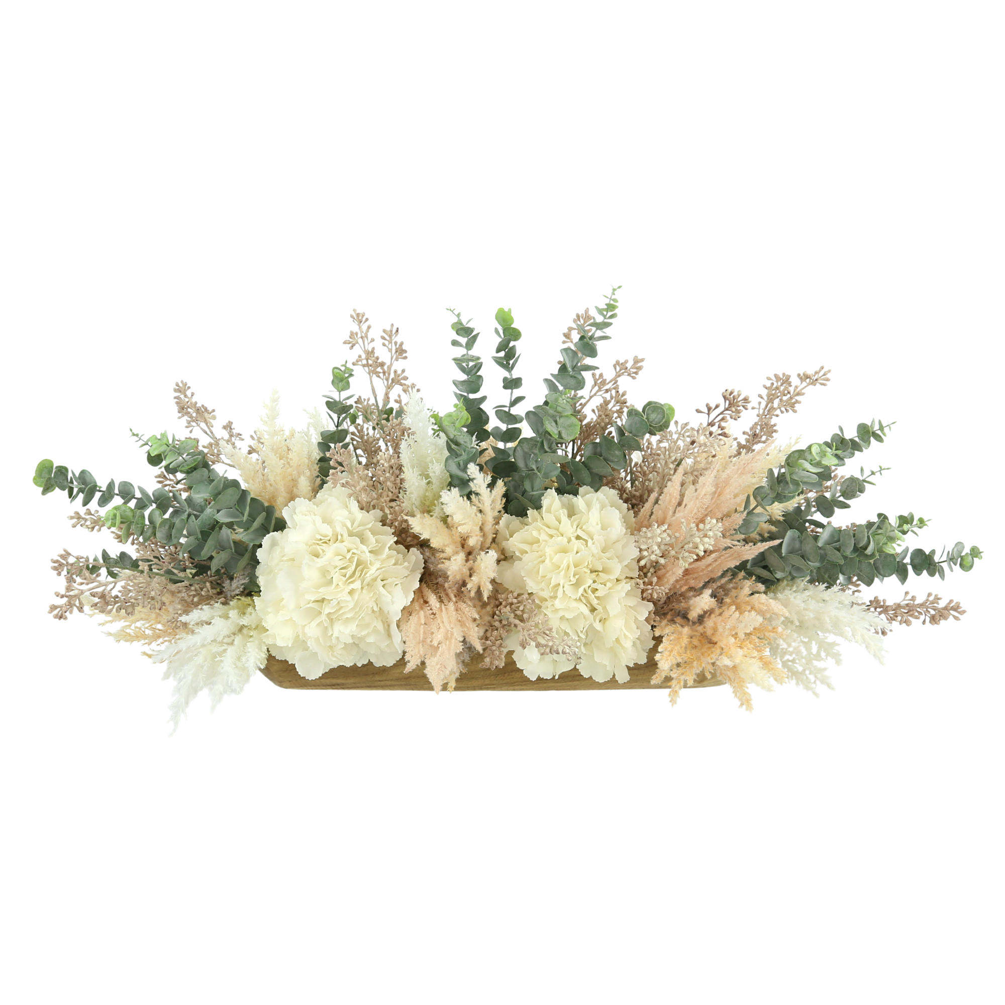  Creative Displays Hydrangeas, Pampas and Eucalyptus Arrangement in a Wood Planter - Multi - Bonton