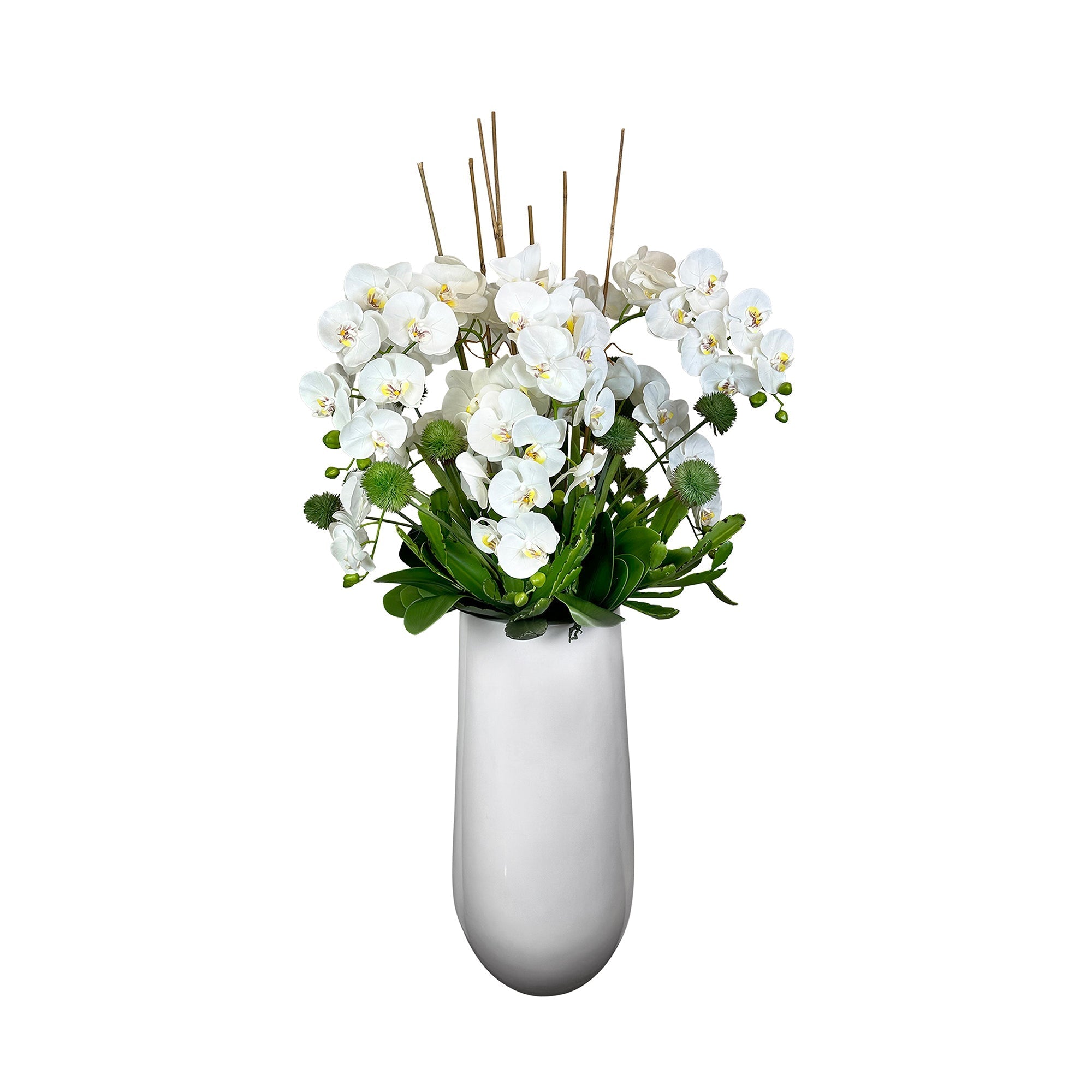  Creative Displays Orchid and Allium Arranged In Fiberstone Planter - White - Bonton