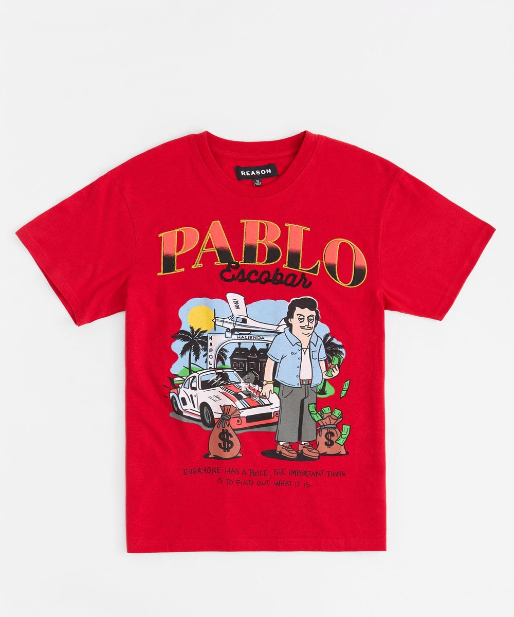  Reason Clothing Pablo Cartoon Applique Short Sleeve Tee - Red RTD - RED - Bonton