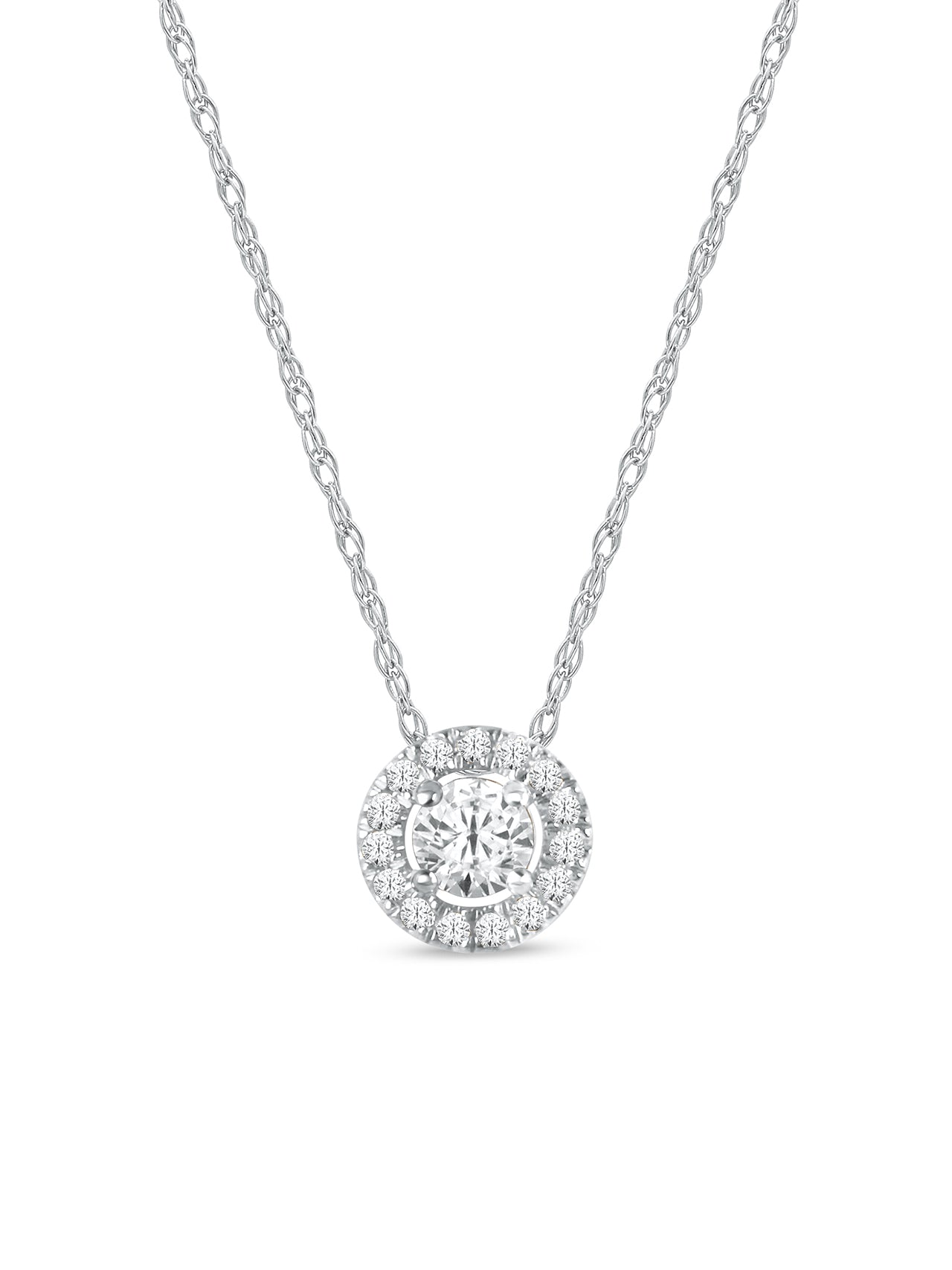  May & June 1/6ct TDW Diamond Solitaire Halo Necklace in 10k Gold - White - Bonton