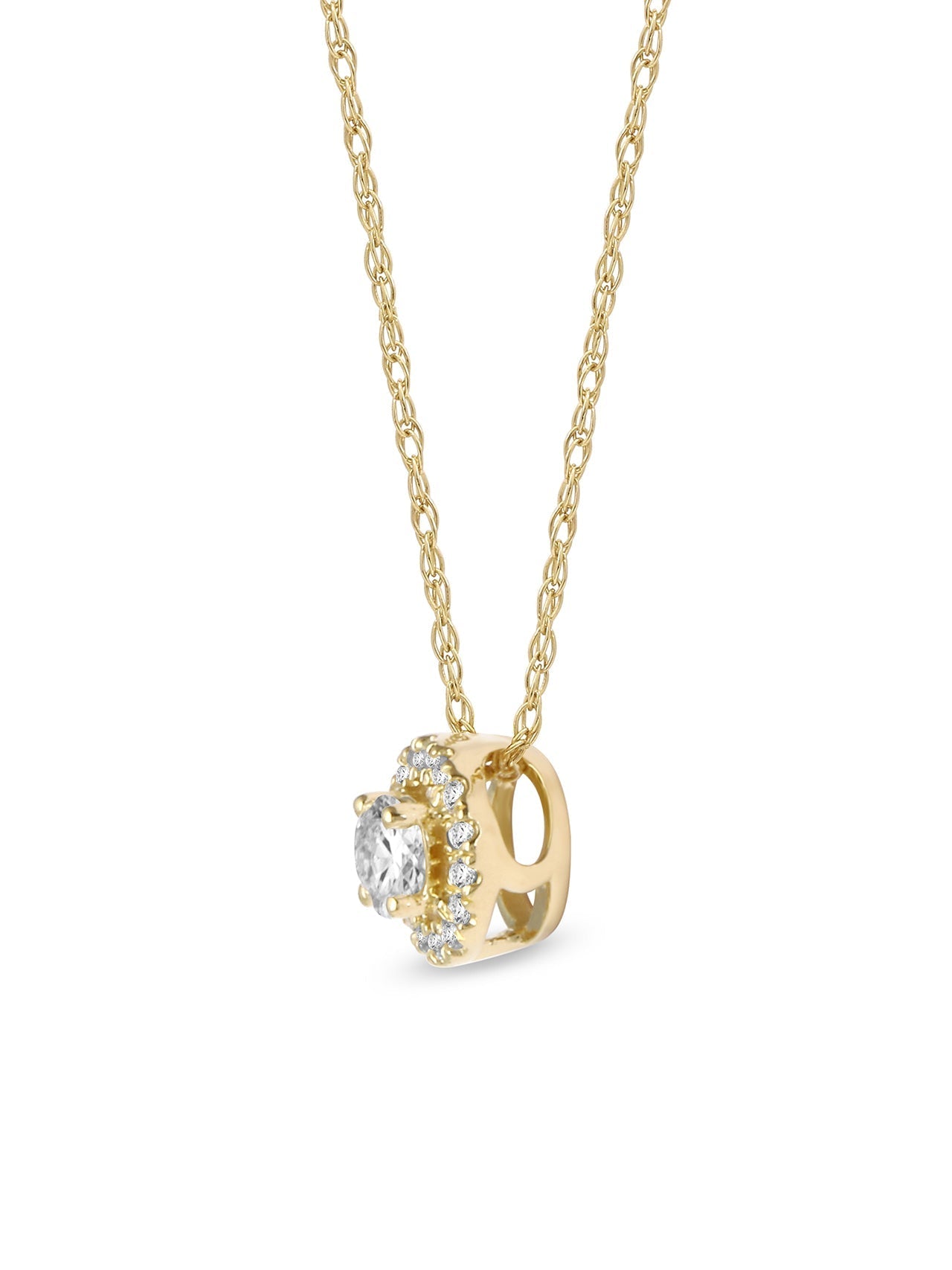  May & June 1/6ct TDW Diamond Solitaire Halo Necklace in 10k Gold - Yellow - Bonton