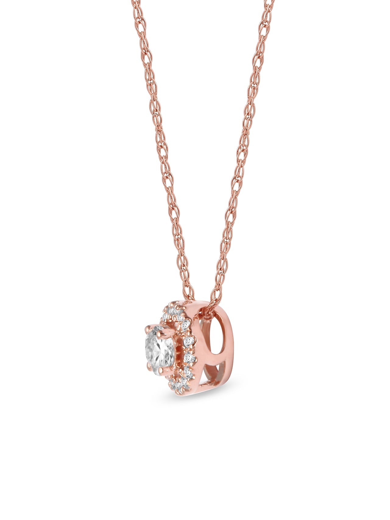  May & June 1/6ct TDW Diamond Solitaire Halo Necklace in 10k Gold - Rose - Bonton