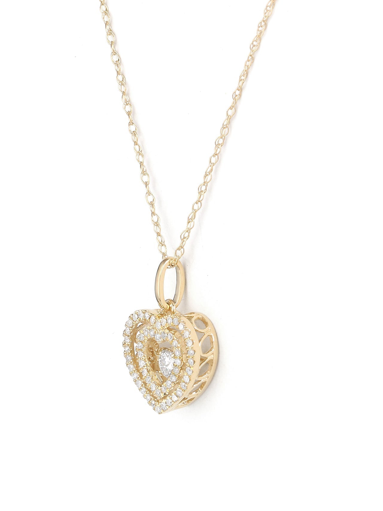  May & June 1/5ct TDW Diamond Dual Heart Pendant Necklace in 10k Gold - Yellow - Bonton