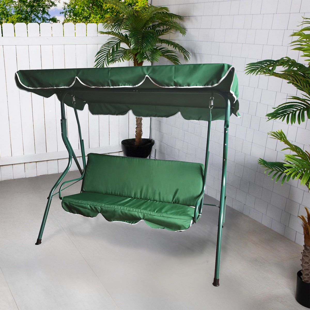  Northlight 3-Seater Outdoor Patio Swing With Adjustable Canopy - Green - Green - Bonton