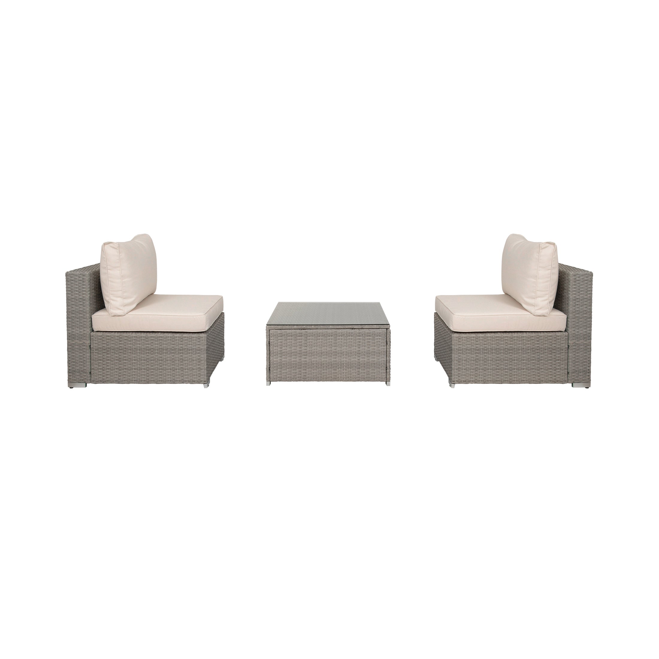  Westin Furniture 3-Piece Outdoor Patio Armless Sofa Conversation Bistro Set with Coffee Table - Gray/Ivory - Bonton