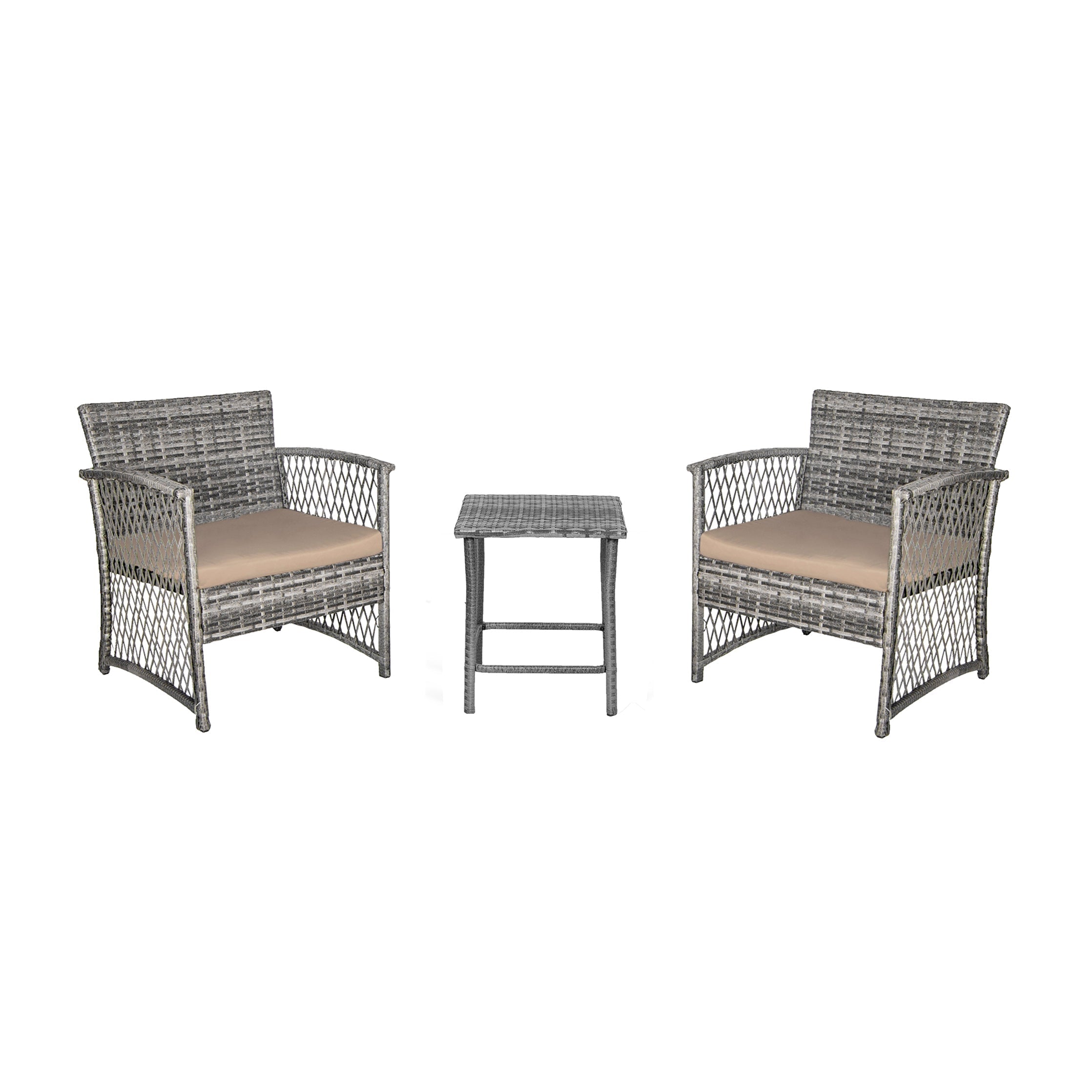  Westin Furniture 3-Piece Outdoor Patio Seating Conversation Set - Gray/Beige - Bonton