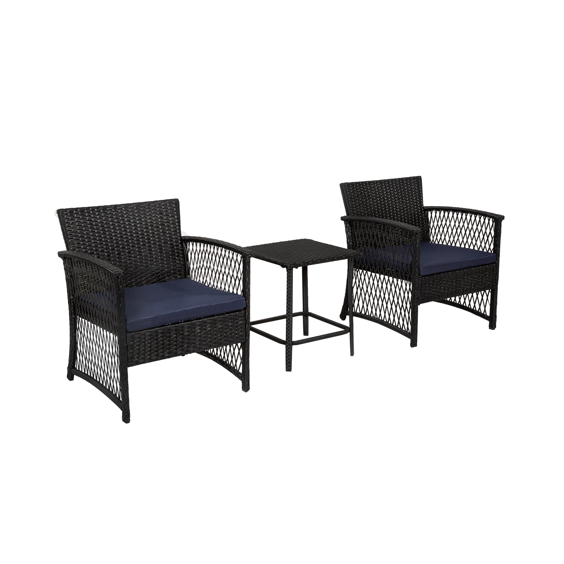  Westin Furniture 3-Piece Outdoor Patio Seating Conversation - Black/Navy - Bonton