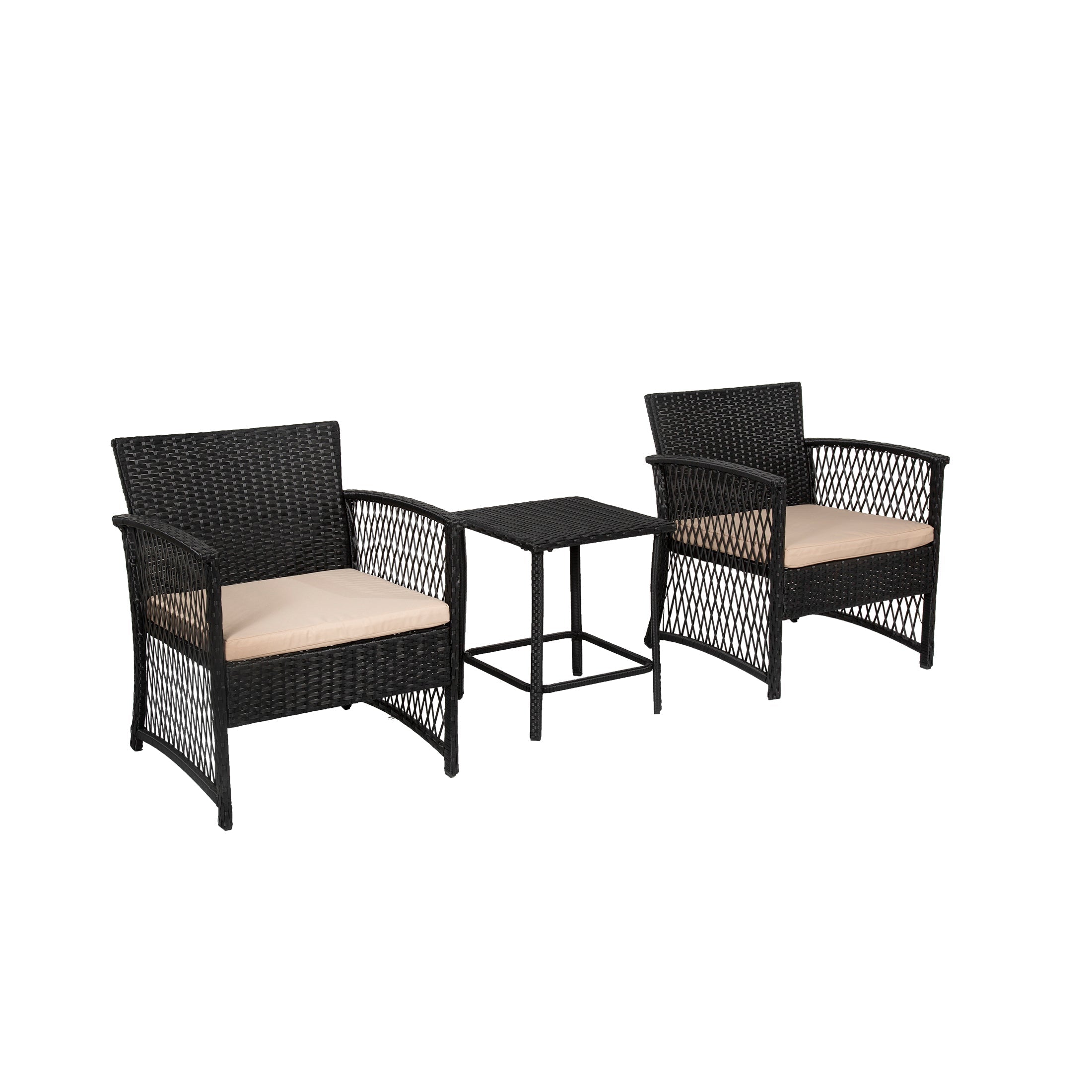  Westin Furniture 3-Piece Outdoor Patio Seating Conversation - Black/Beige - Bonton