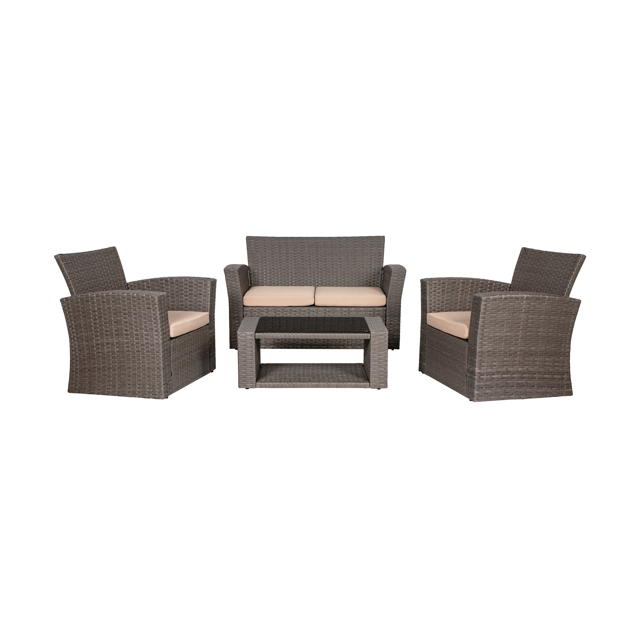  Westin Furniture 4-Piece Conversation Outdoor Patio Sofa Set with Cushions - Grey/Beige - Bonton