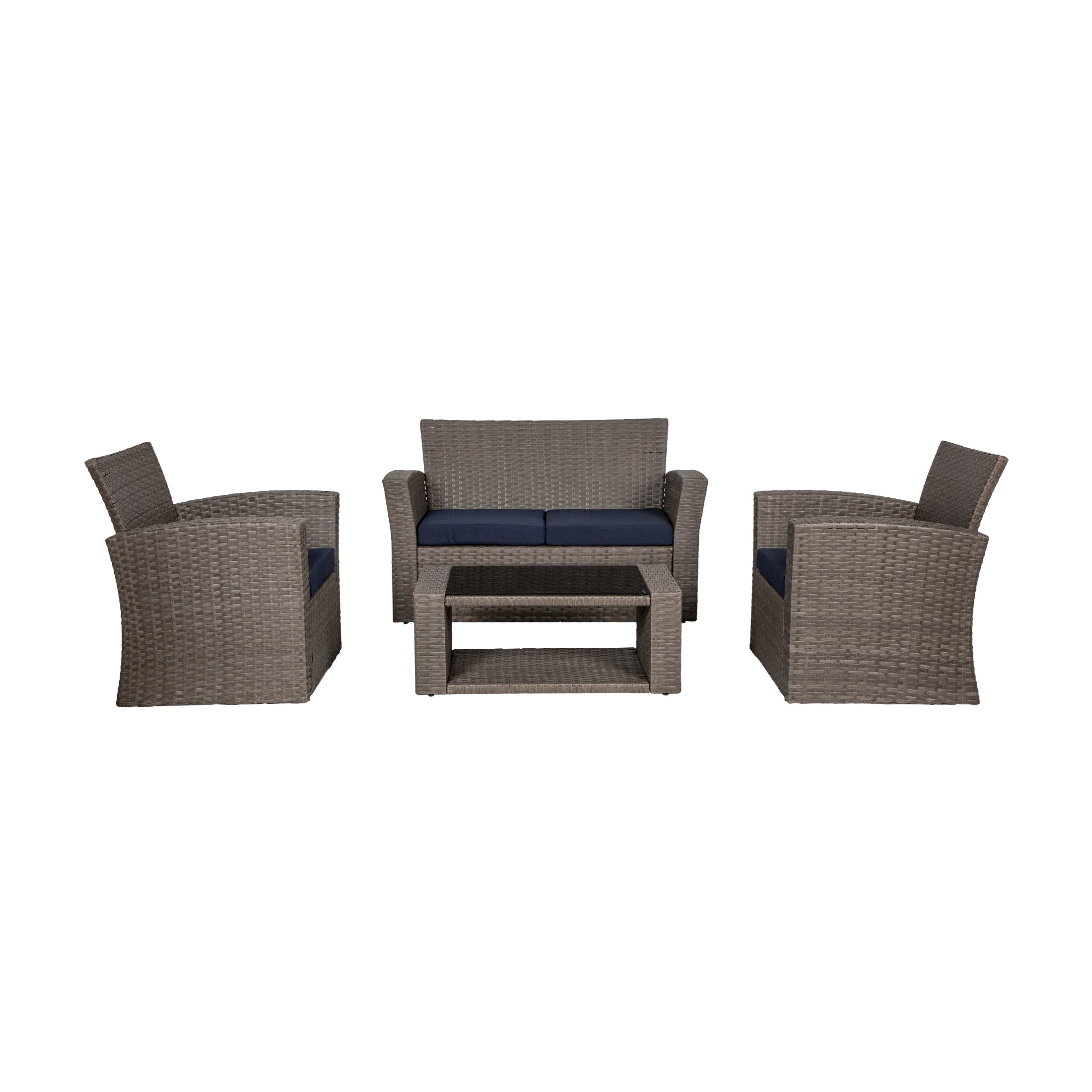  Westin Furniture 4-Piece Conversation Outdoor Patio Sofa Set with Cushions - Gray/Navy Blue - Bonton