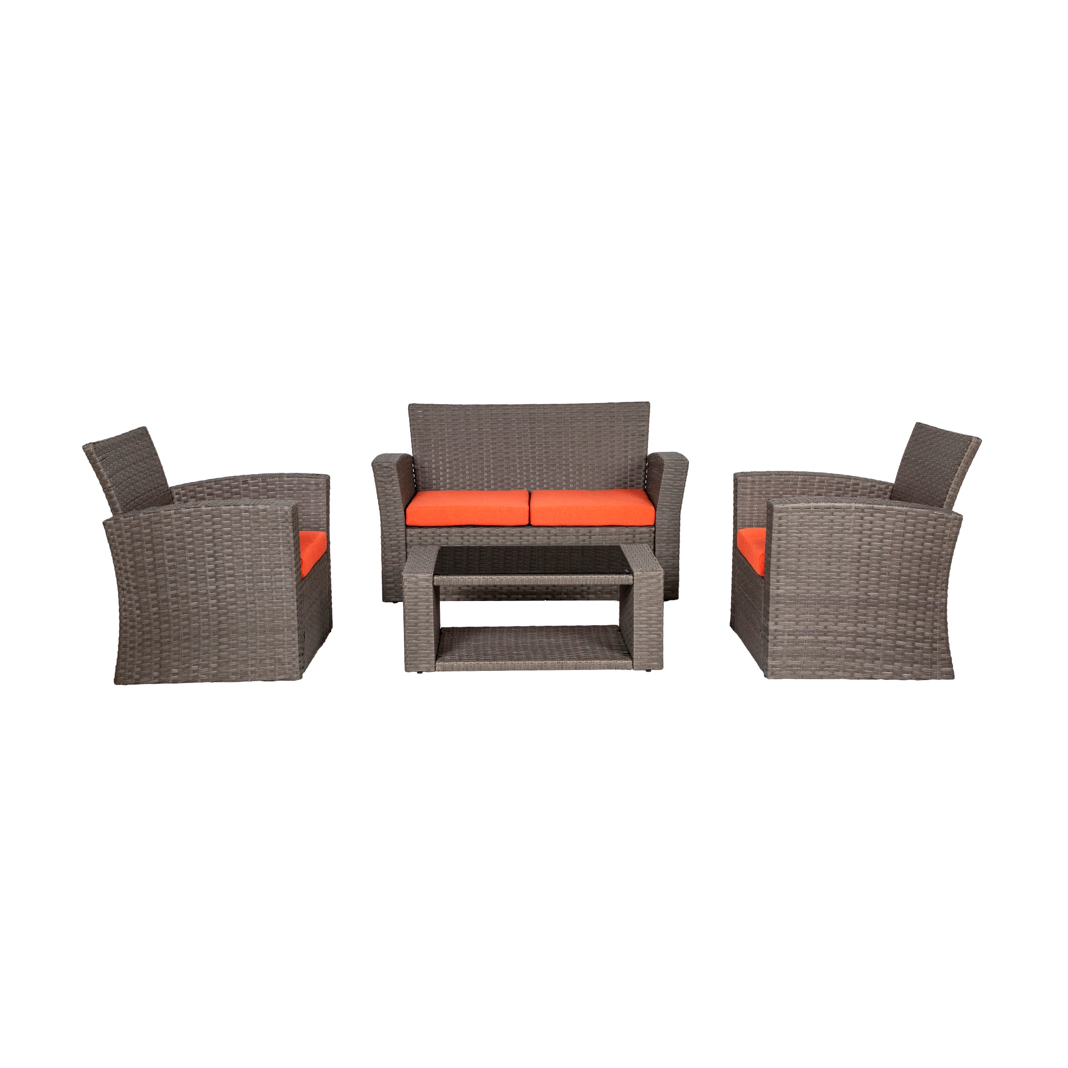  Westin Furniture 4-Piece Conversation Outdoor Patio Sofa Set with Cushions - Gray/Orange - Bonton