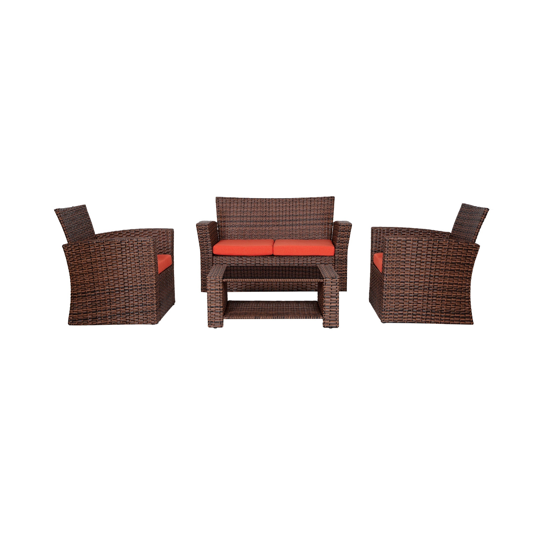  Westin Furniture 4-Piece Conversation Outdoor Patio Sofa Set with Cushions - Brown/Orange - Bonton