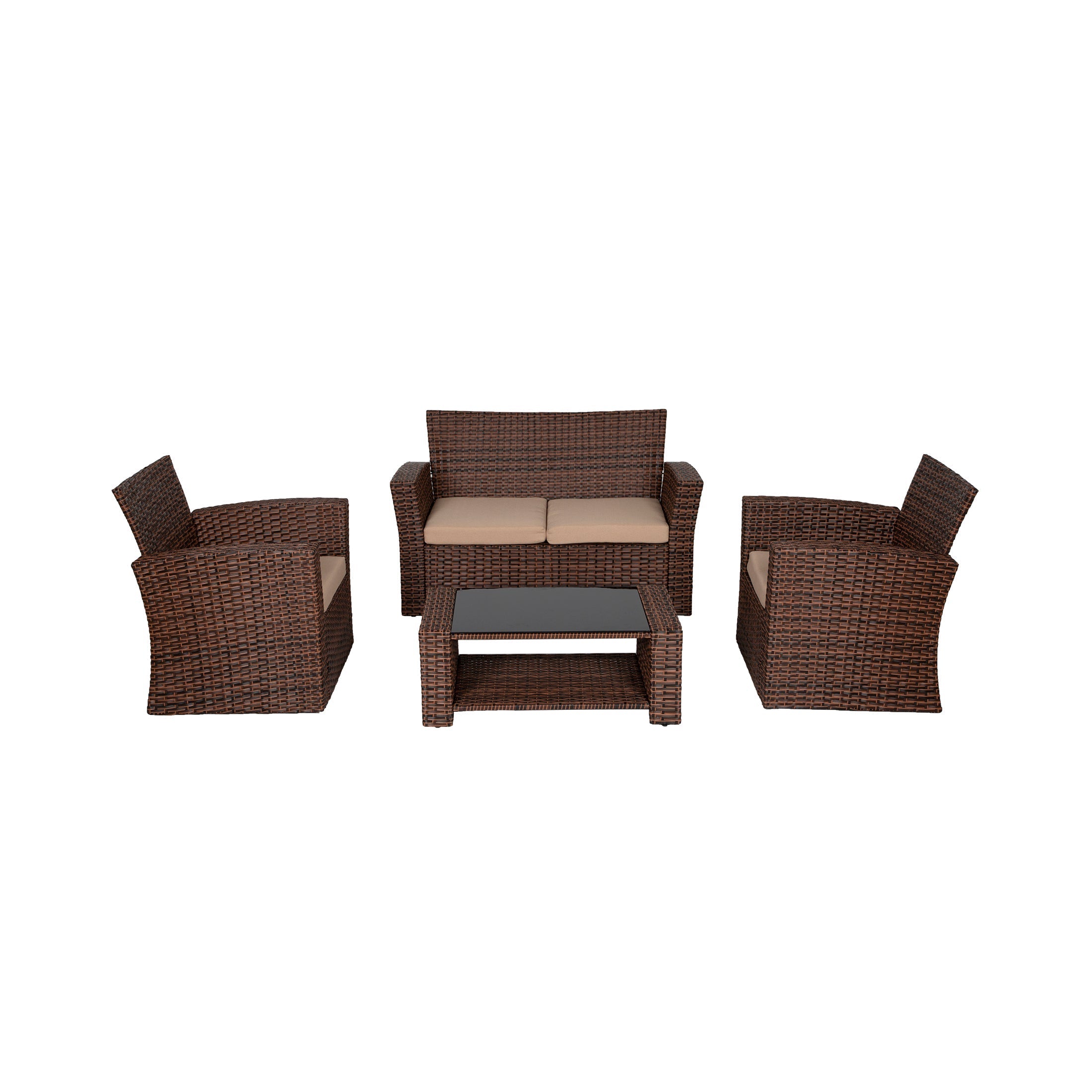  Westin Furniture 4-Piece Conversation Outdoor Patio Sofa Set with Cushions - Brown/Beige - Bonton