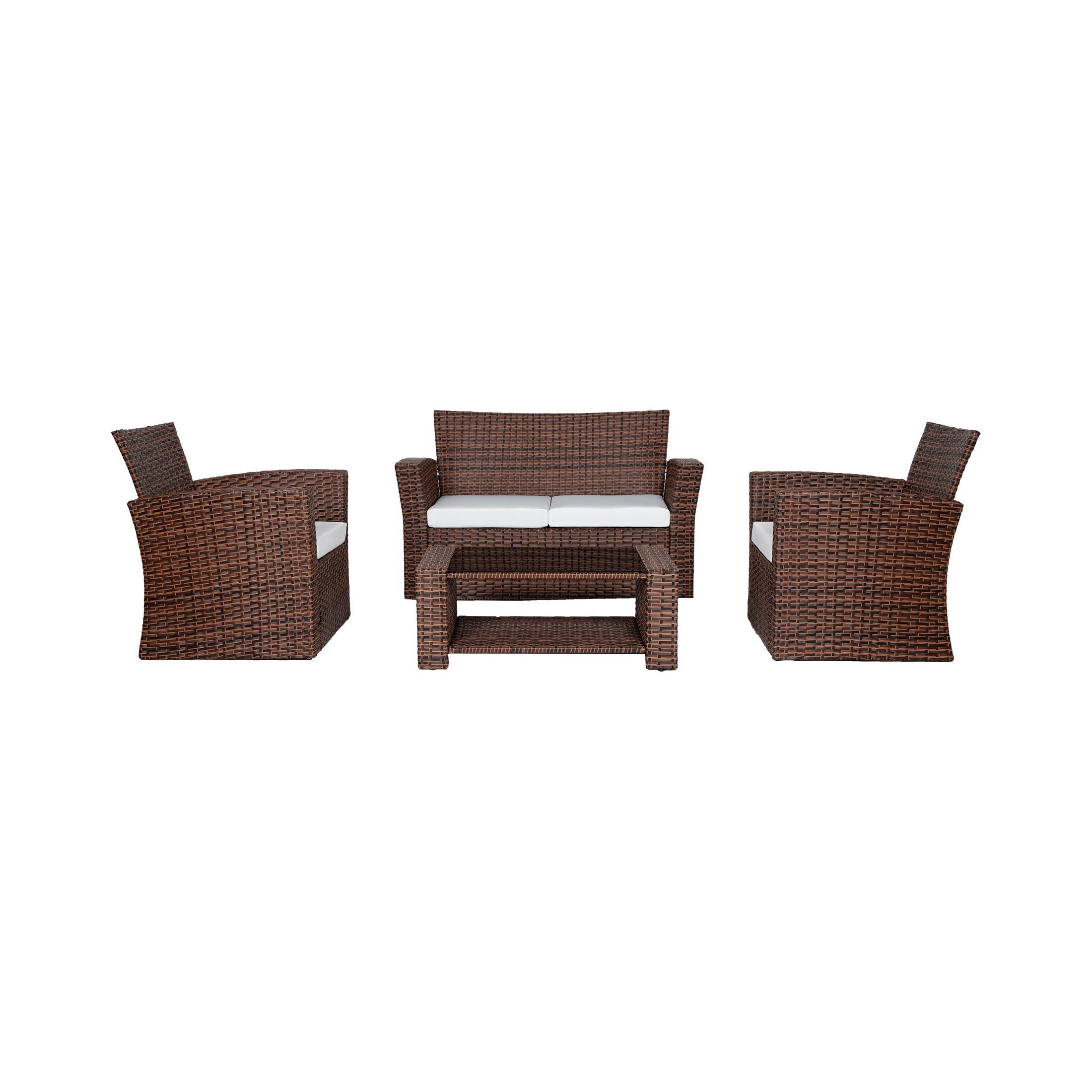  Westin Furniture 4-Piece Conversation Outdoor Patio Sofa Set with Cushions - Brown/White - Bonton