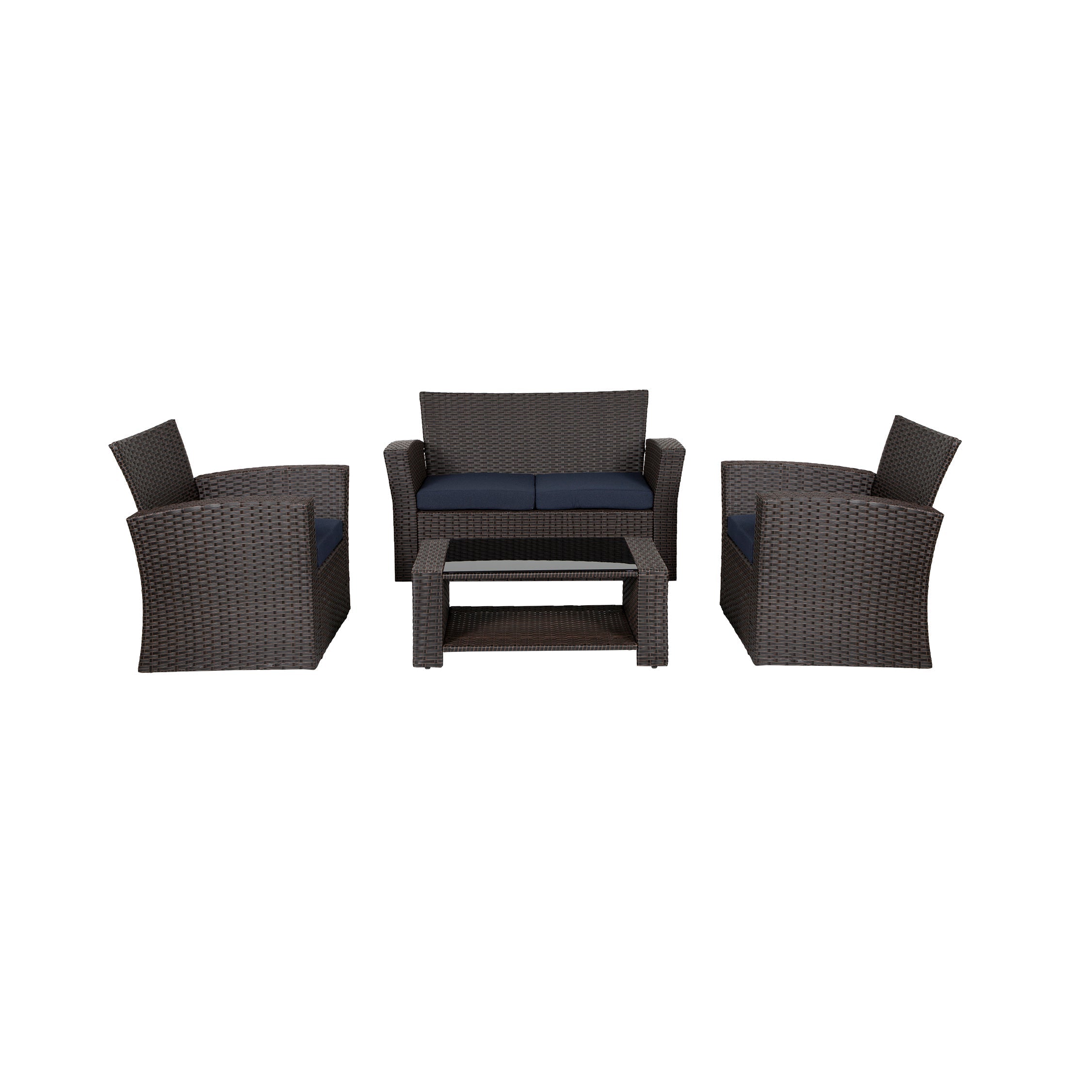  Westin Furniture 4-Piece Conversation Outdoor Patio Sofa Set with Cushions - Chocolate/Navy Blue - Bonton