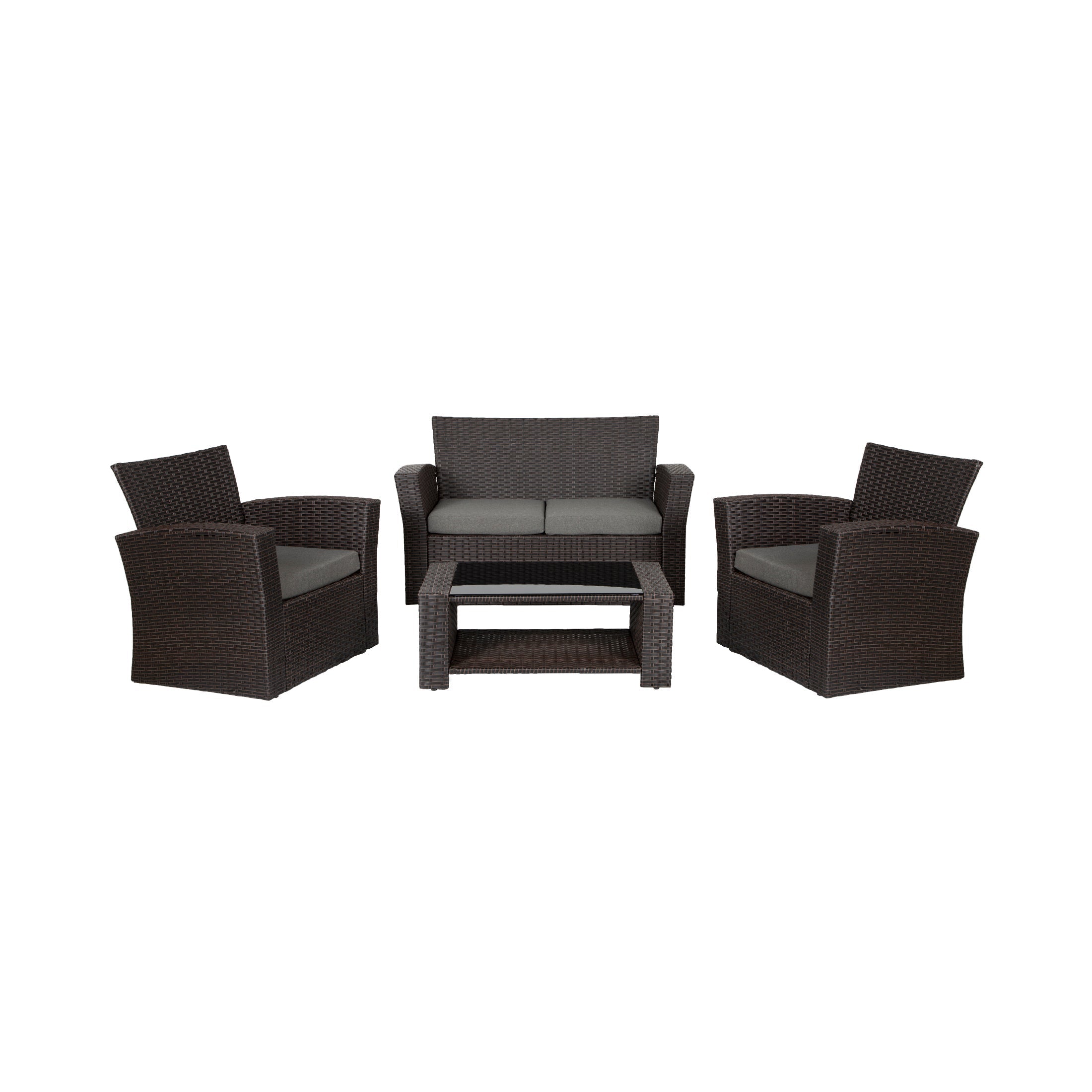  Westin Furniture 4-Piece Conversation Outdoor Patio Sofa Set with Cushions - Chocolate/Gray - Bonton