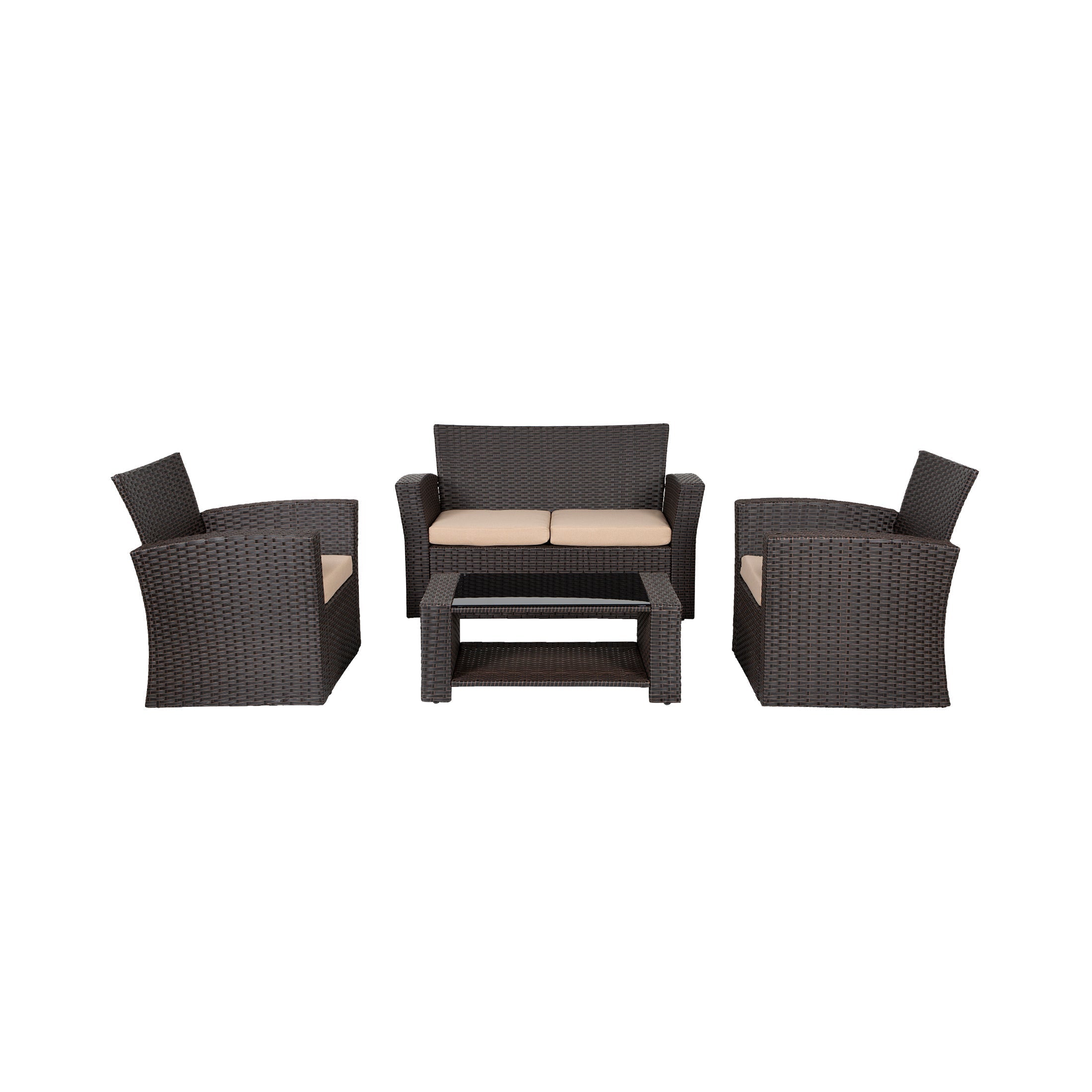  Westin Furniture 4-Piece Conversation Outdoor Patio Sofa Set with Cushions - Chocolate/Beige - Bonton