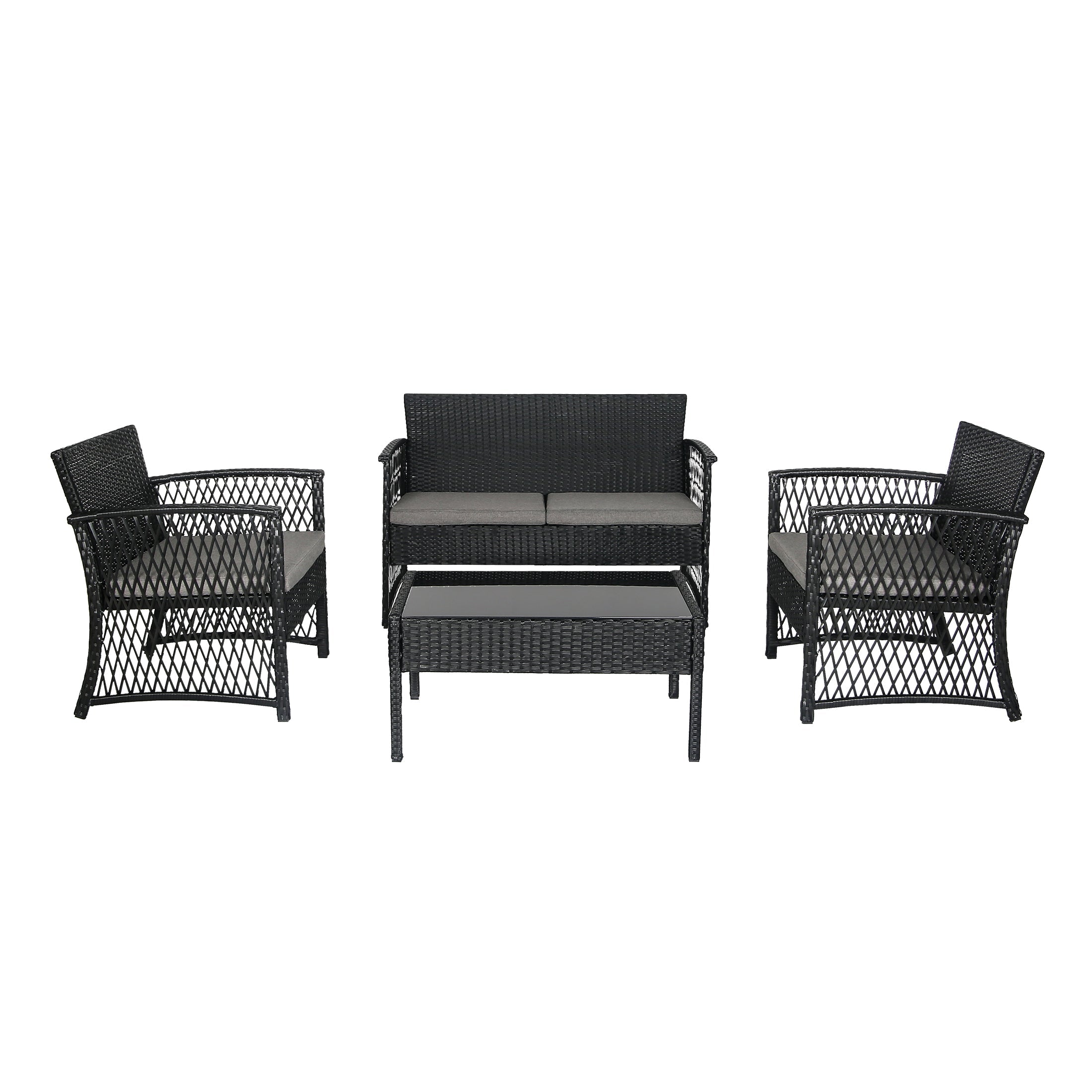  Westin Furniture 4-Piece Outdoor Patio Conversation Set - Black/Gray - Bonton