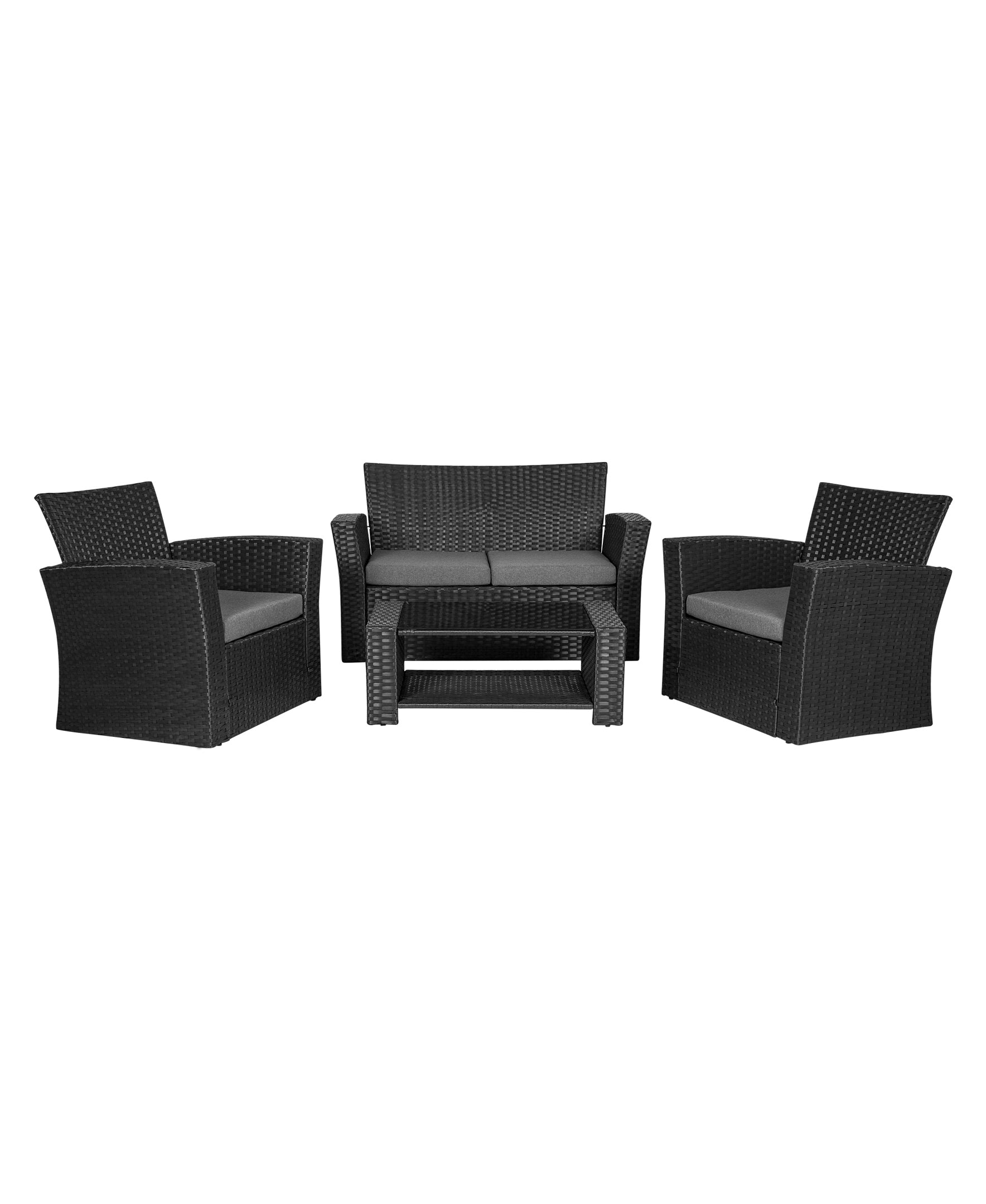  Westin Furniture 4-Piece Outdoor Patio Conversation Sofa Set with Cushions - Black/Gray - Bonton