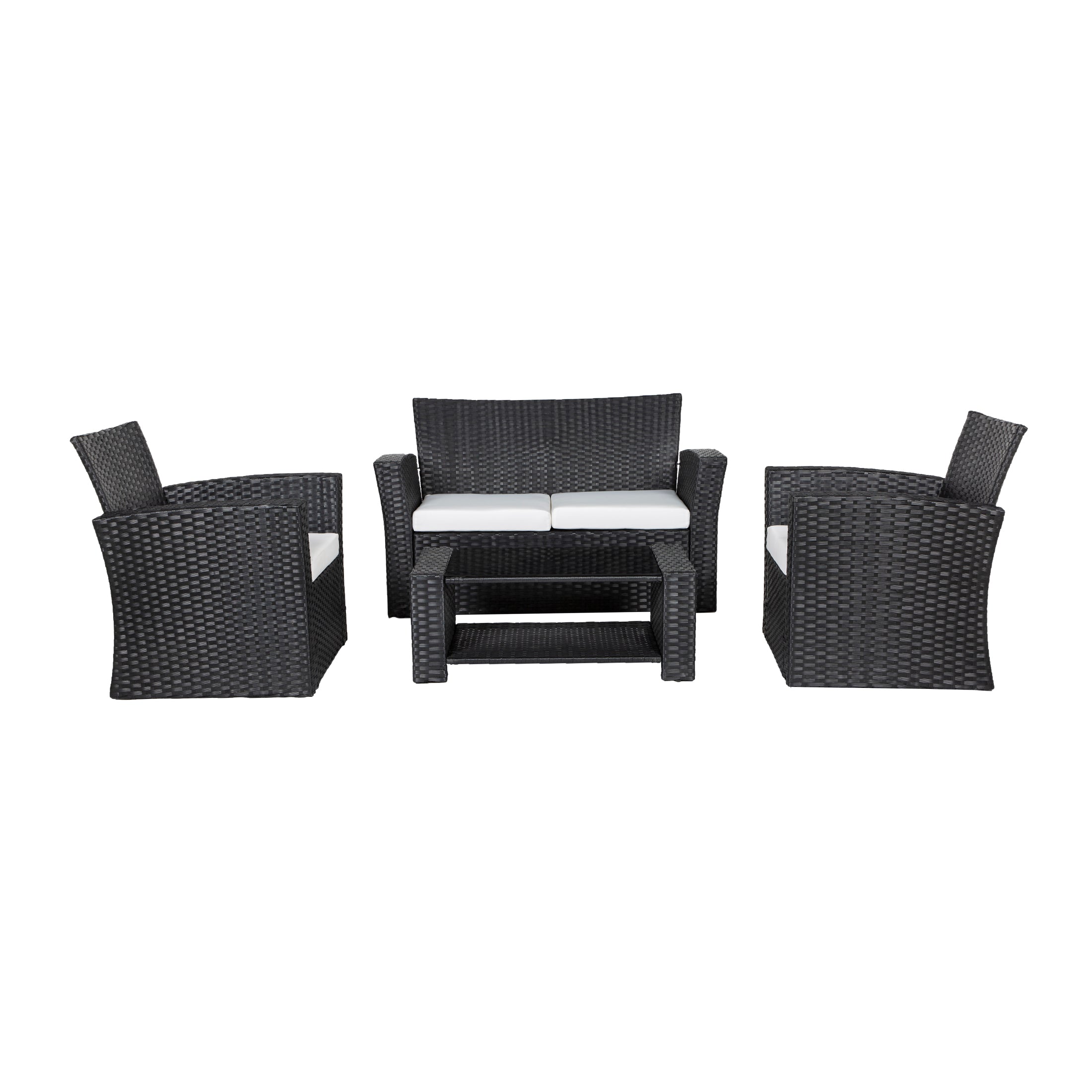  Westin Furniture 4-Piece Outdoor Patio Conversation Sofa Set with Cushions - Black/White - Bonton