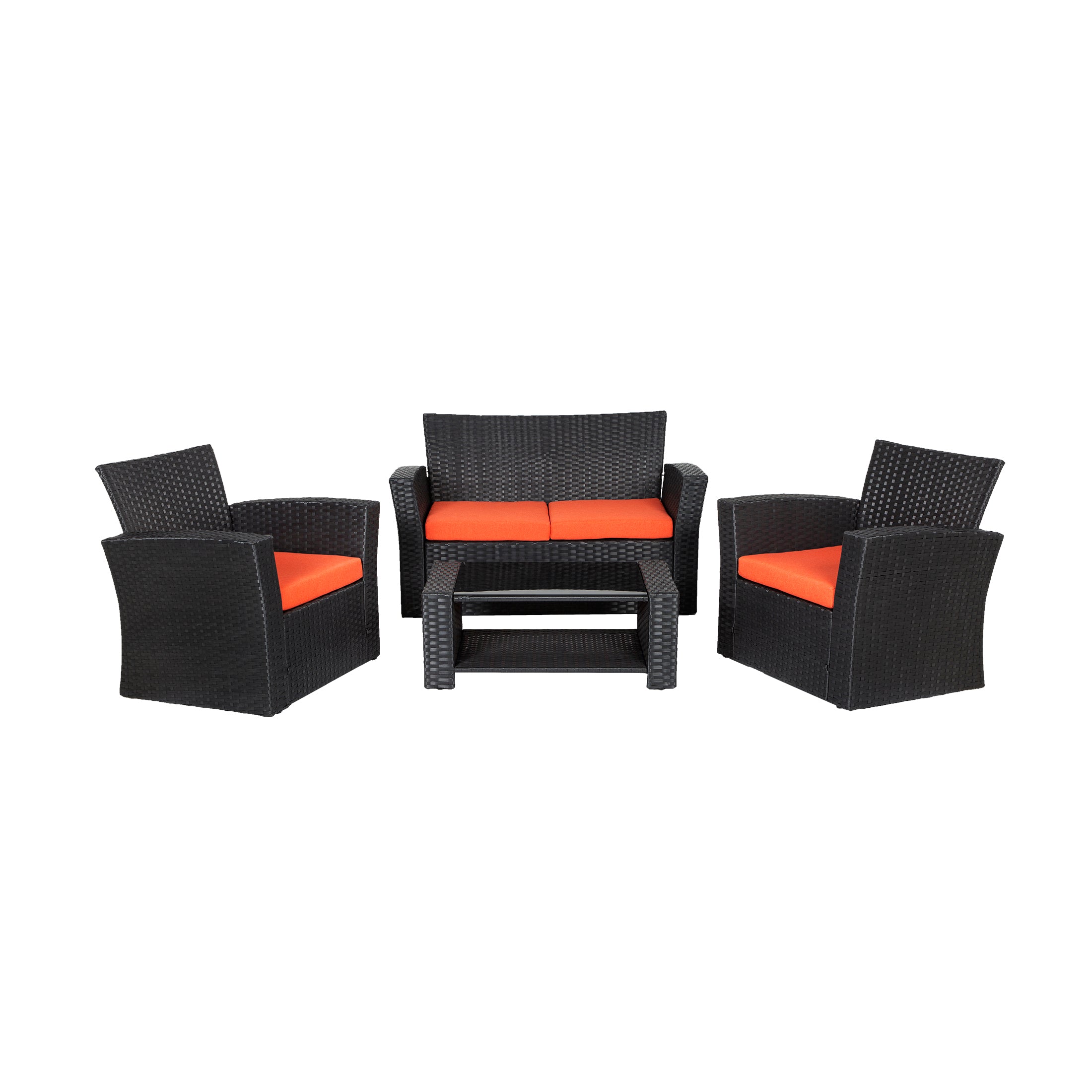  Westin Furniture 4-Piece Outdoor Patio Conversation Sofa Set with Cushions - Black/Orange - Bonton