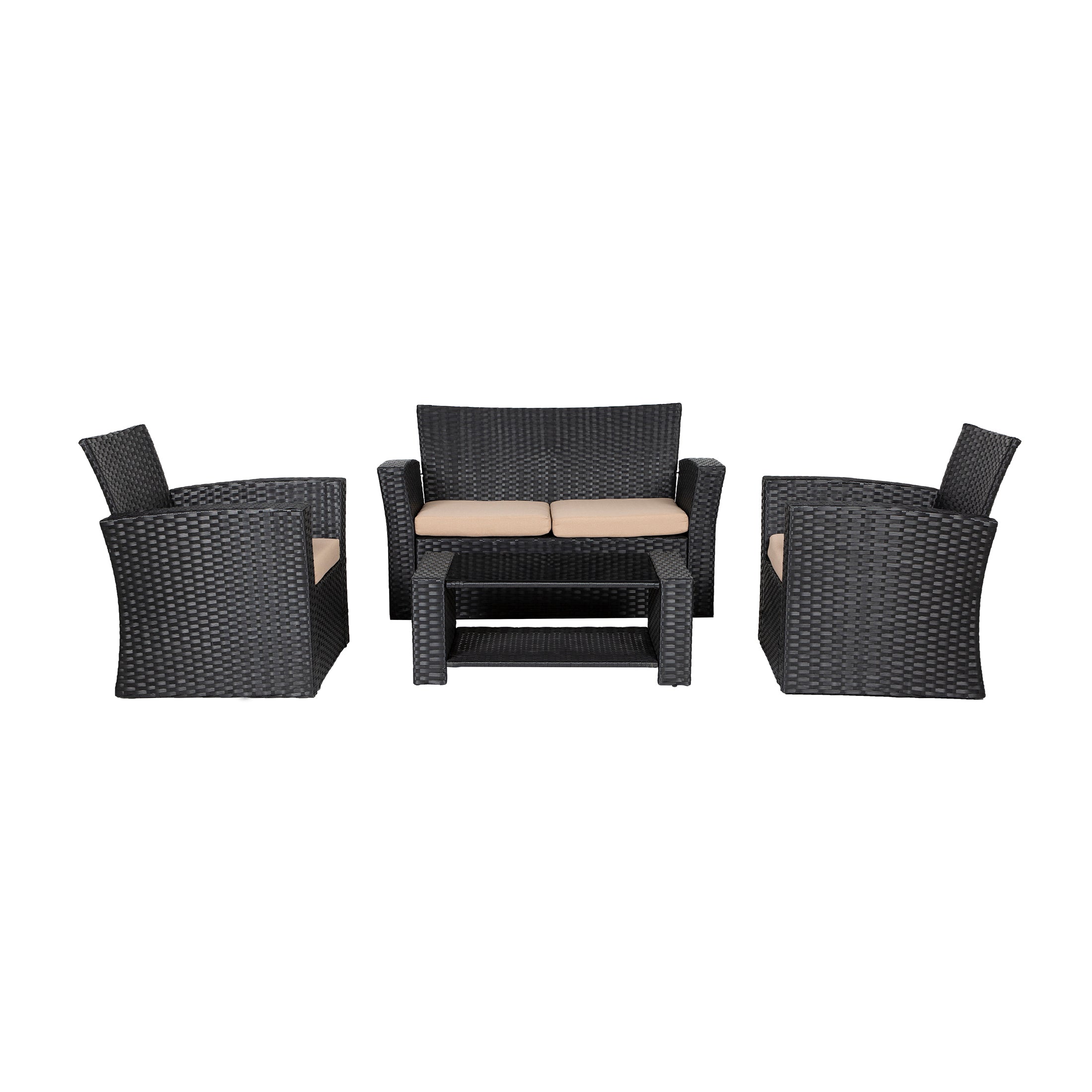  Westin Furniture 4-Piece Outdoor Patio Conversation Sofa Set with Cushions - Black/Beige - Bonton