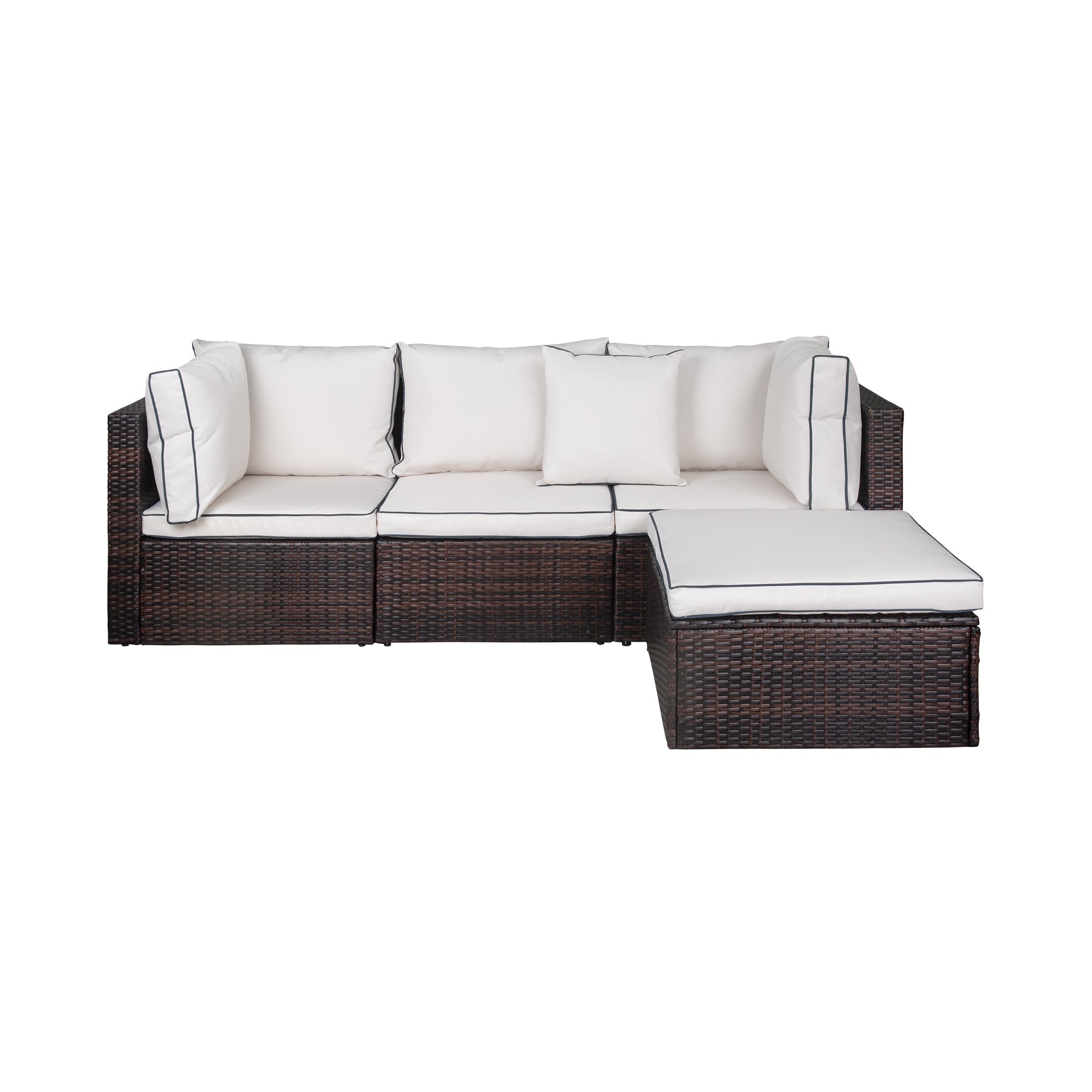  Westin Furniture 4-Piece Outdoor Patio Sofa Sectional with Back Cushions - Brown/White - Bonton