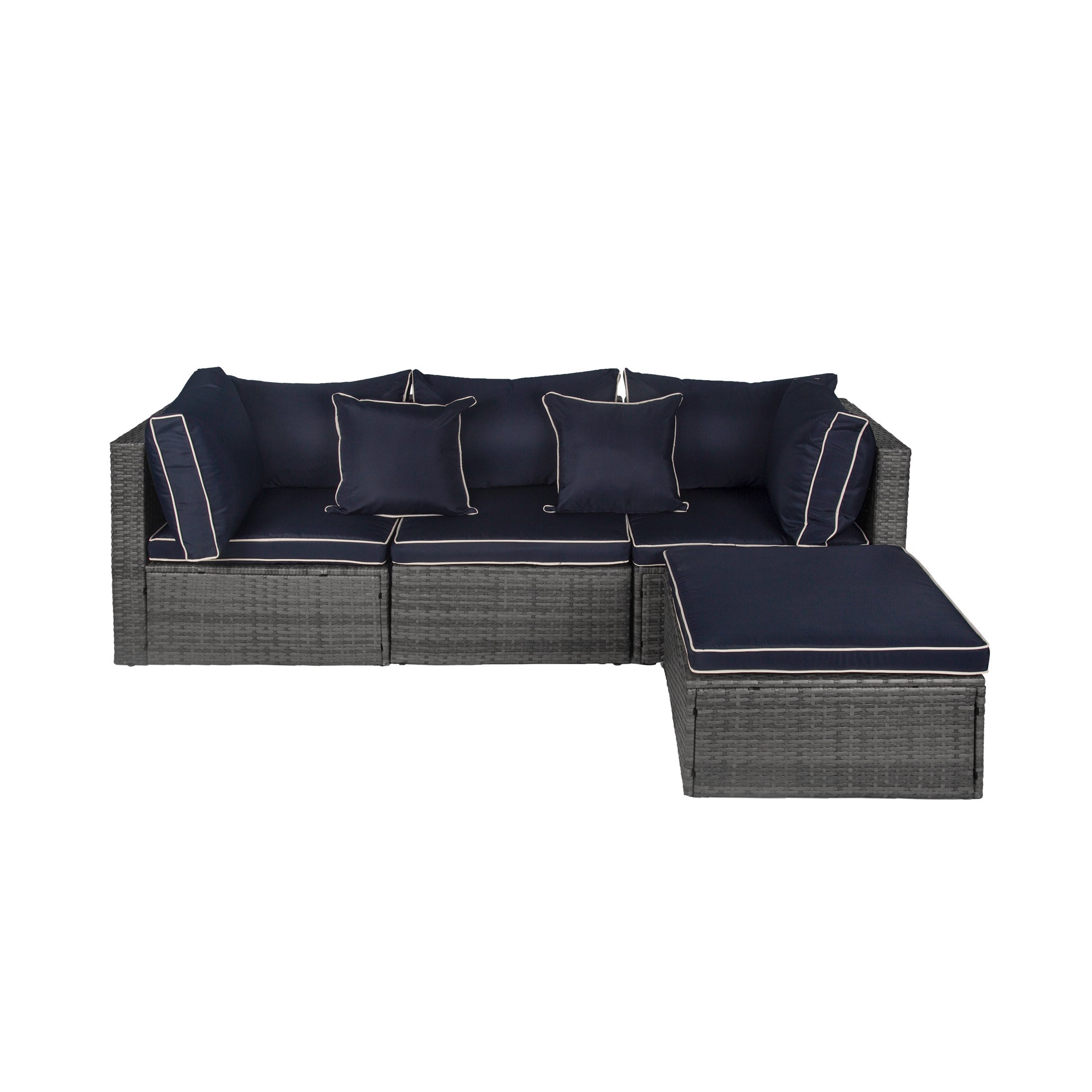  Westin Furniture 4-Piece Outdoor Patio Sofa Sectional with Back Cushions - Gray/Navy Blue - Bonton