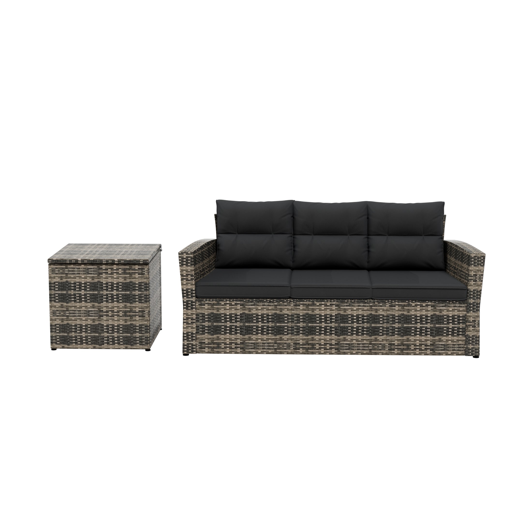  Westin Furniture Madore Sofa & Side Table Rattan Seating Group with Cushion - Brown/Gray - Bonton