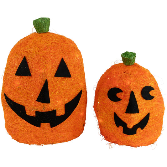 Lighted Sisal Jack O' Lanterns Outdoor Halloween Decorations - Set of 2